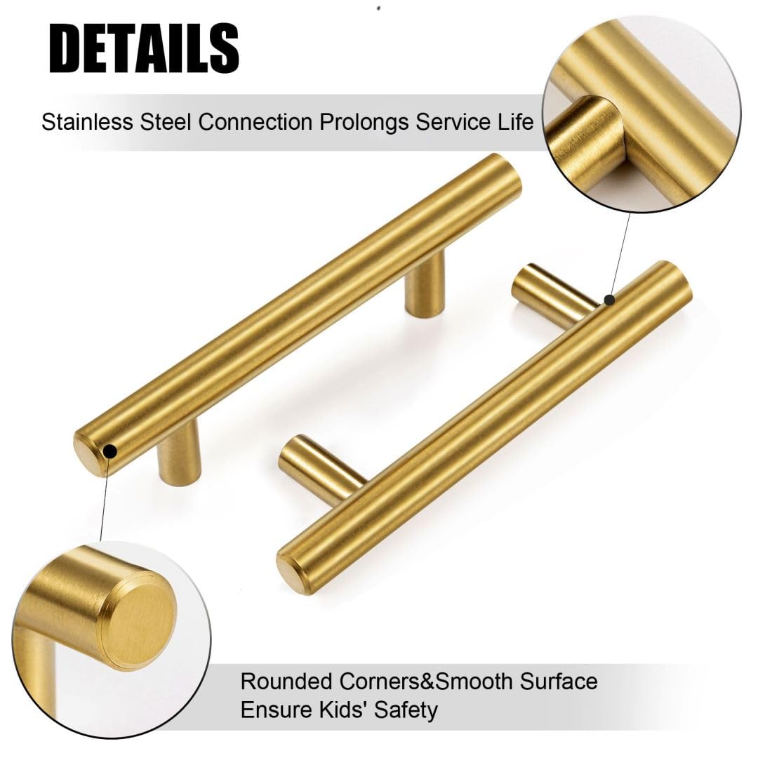 15 Pack 5 Inch Stainless Steel Cabinet Pulls - Brushed Brass Drawer Handles for Kitchen Cabinets, Dressers & Cupboards (3