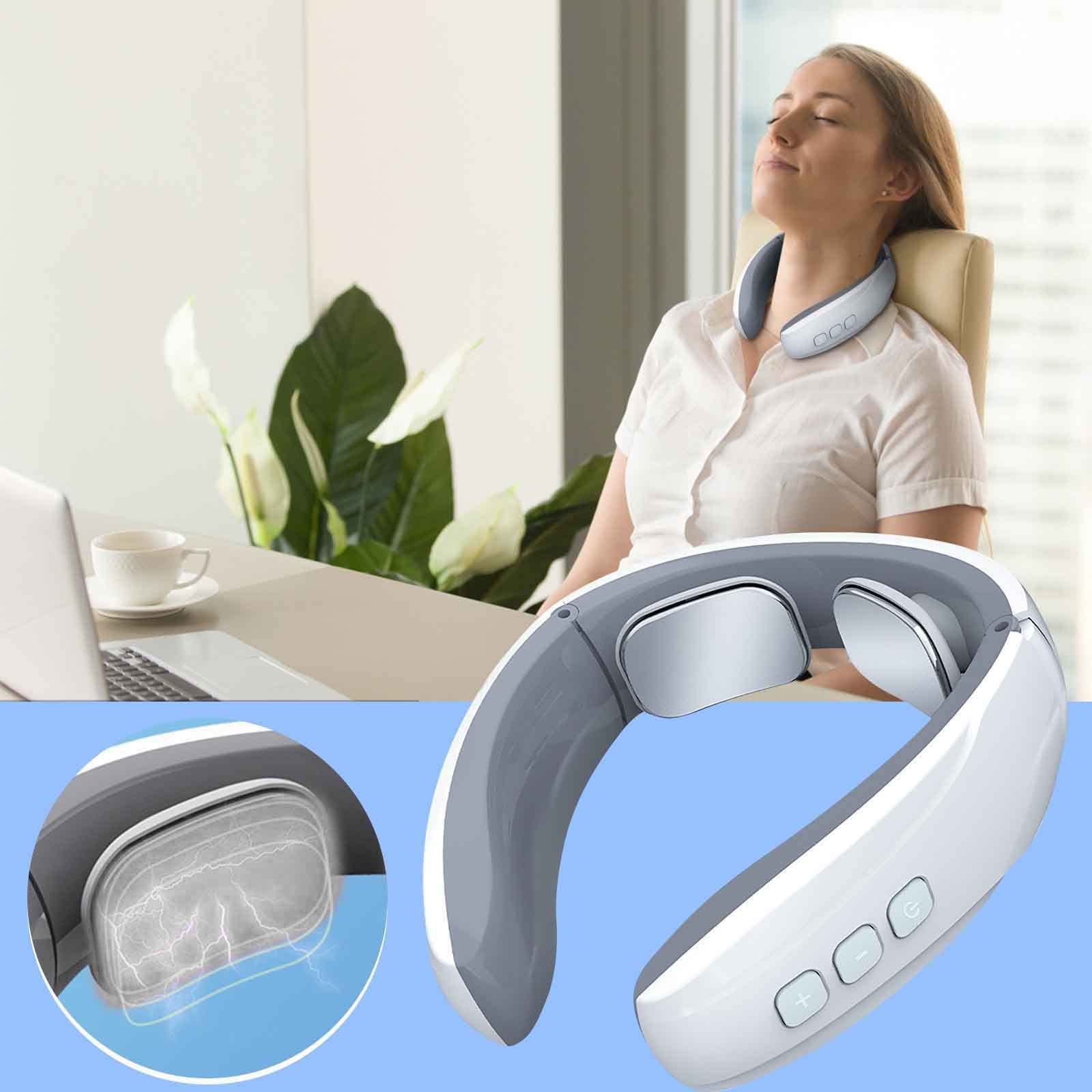 Wireless Neck Massager for Pain Relief - Rechargeable Cervical Spine Massager with Vibration, Shoulder & Neck Relaxation - Perfect for Office, Home, Travel - Great Gift for Women, Men, Mom & Dad - Use for Stress Relief, Muscle Tension & Post-Workout Recovery