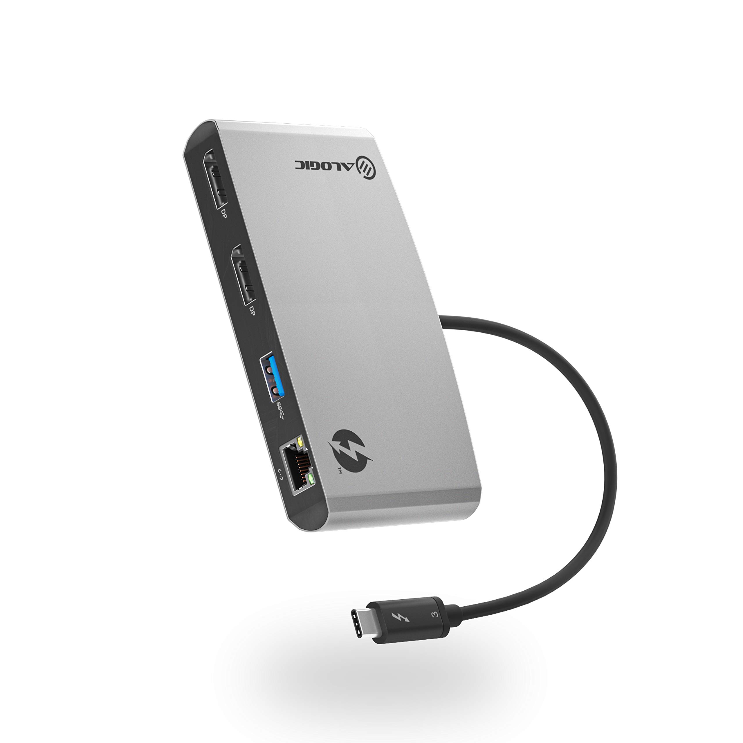 ALOGIC Thunderbolt 3 Docking Station - Dual 4K@60Hz DisplayPort, 5x USB-A Ports, Gigabit Ethernet - Compatible with MacBook Air/Pro, Dell XPS, Windows Laptops - Perfect for Home Office Setup & Multi-Monitor Workstations