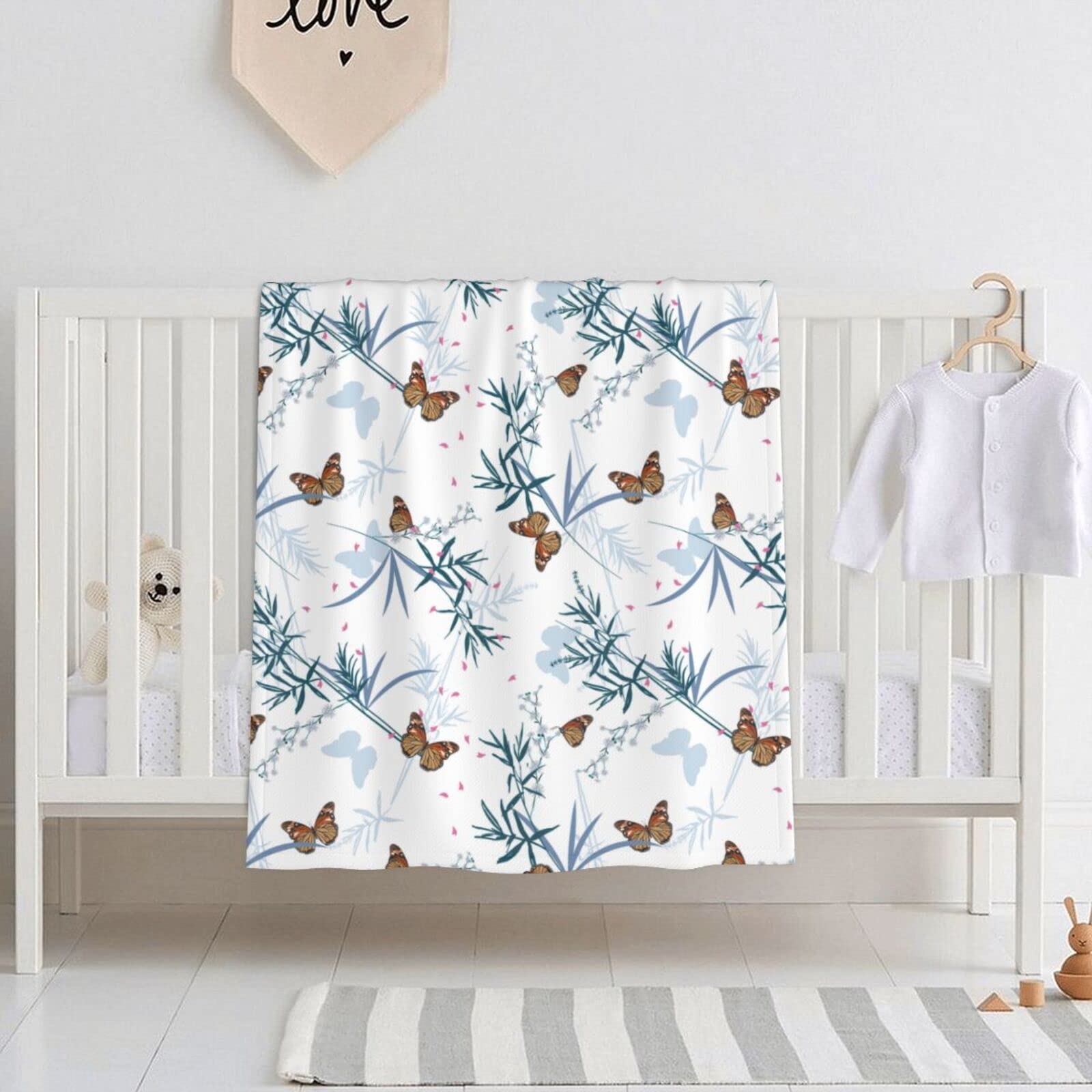 Butterfly Flower Bamboo Baby Blanket for Boys & Girls - 30x40 Inch Soft Plush Double Layer Nursery Throw Blanket for Newborn Toddler - Cozy Crib Quilt & Stroller Blanket for Infant Care & Playtime