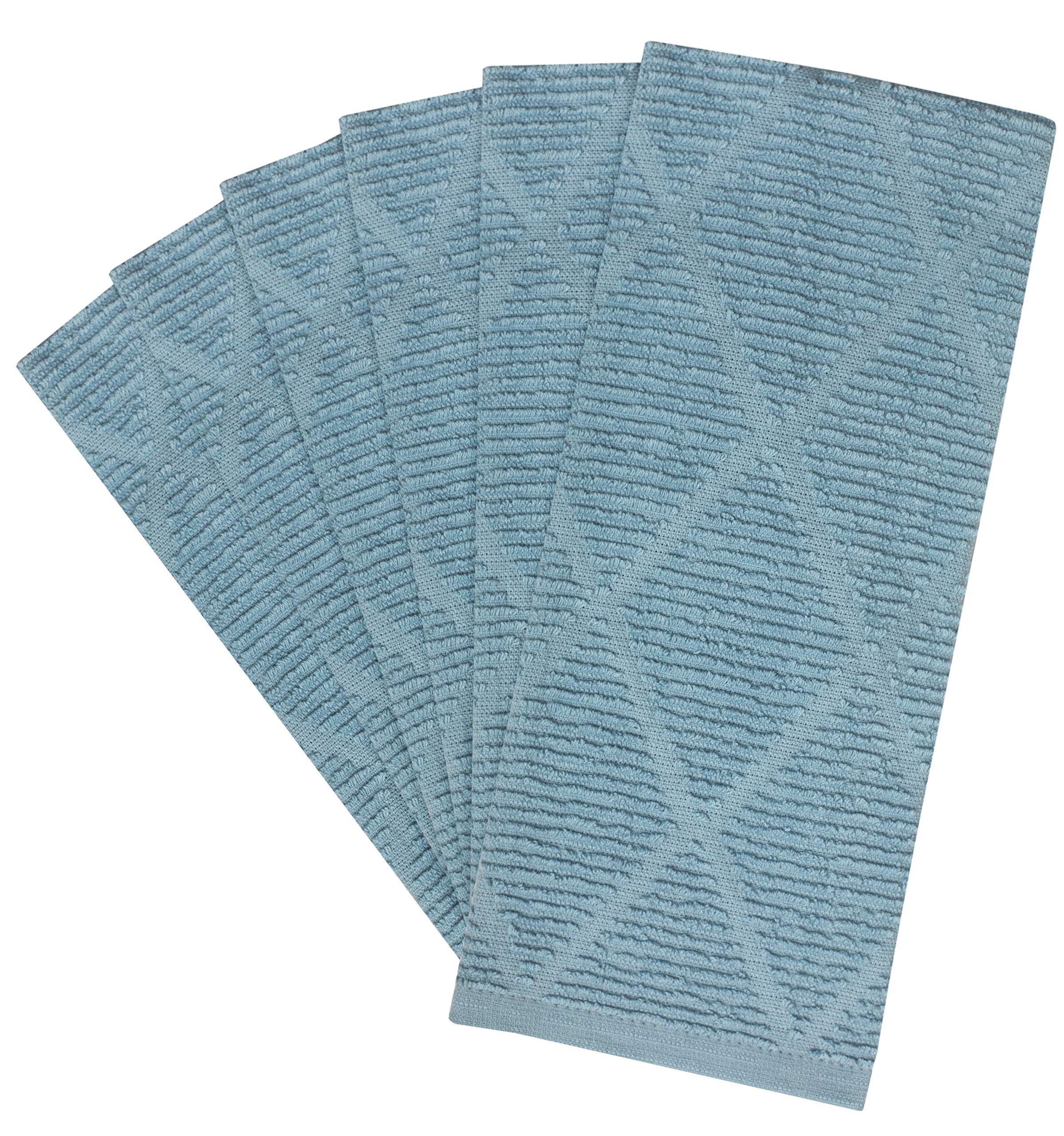 Premium Cotton Kitchen Towels Set (16”x28”, 6 Pack) - Super Absorbent Tea Towels with Ribbed Diamond & Half Designs - High GSM for Quick Drying - Perfect for Dish Drying, Hand Wiping & Counter Cleaning (Aqua Blue)
