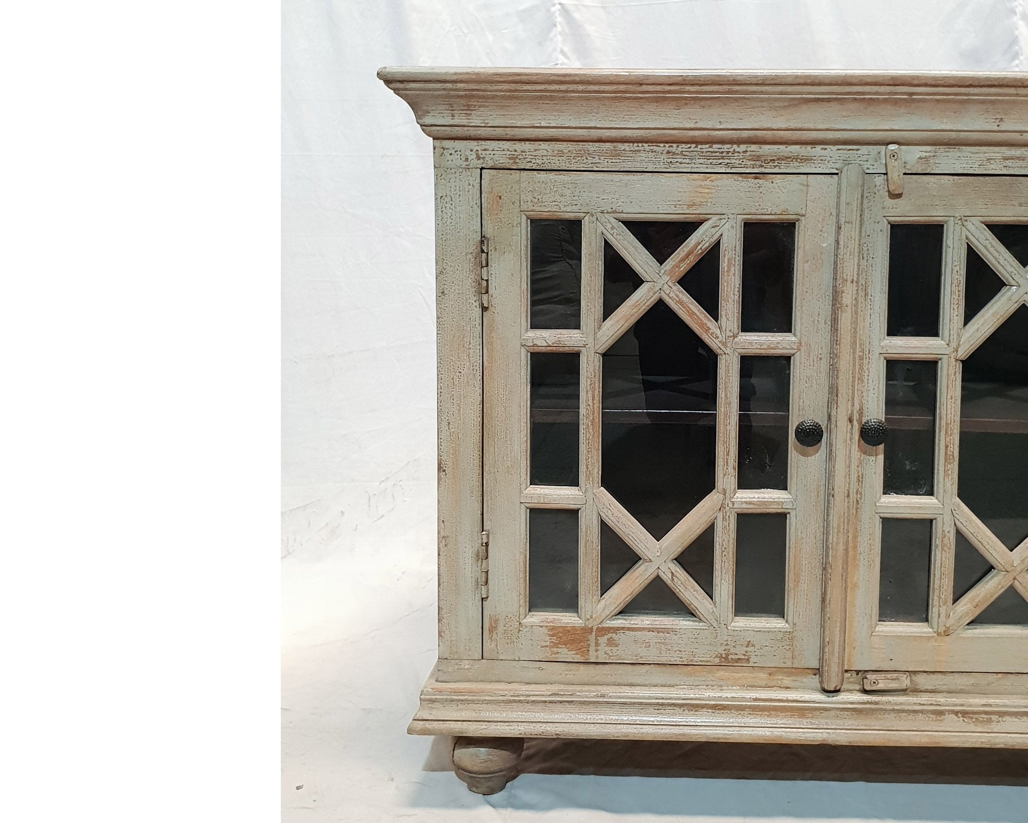 French Arched Hand Carved Solid Wood Buffet Sideboard - Rustic Beige 100x43x83cm - Perfect for Dining Room Storage, Kitchen Buffet & Farmhouse Decor