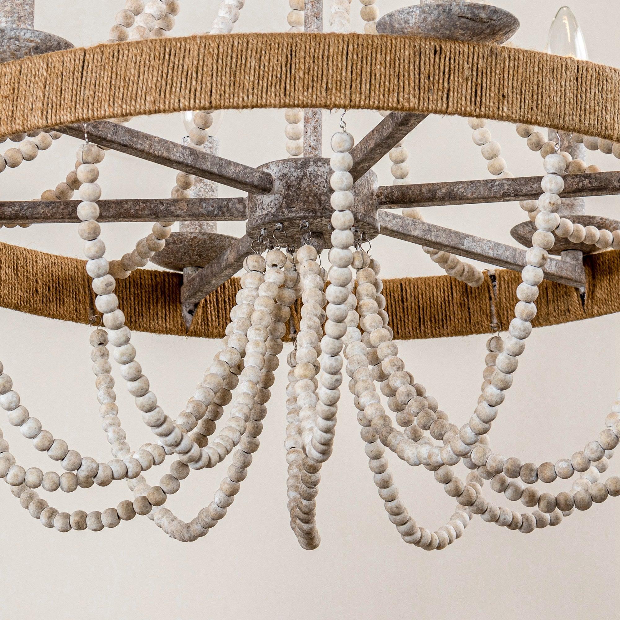 Chokio 6-Light Wood Bead Chandelier - Rustic Farmhouse Ceiling Light Fixture for Dining Room, Bedroom, or Living Room Decor