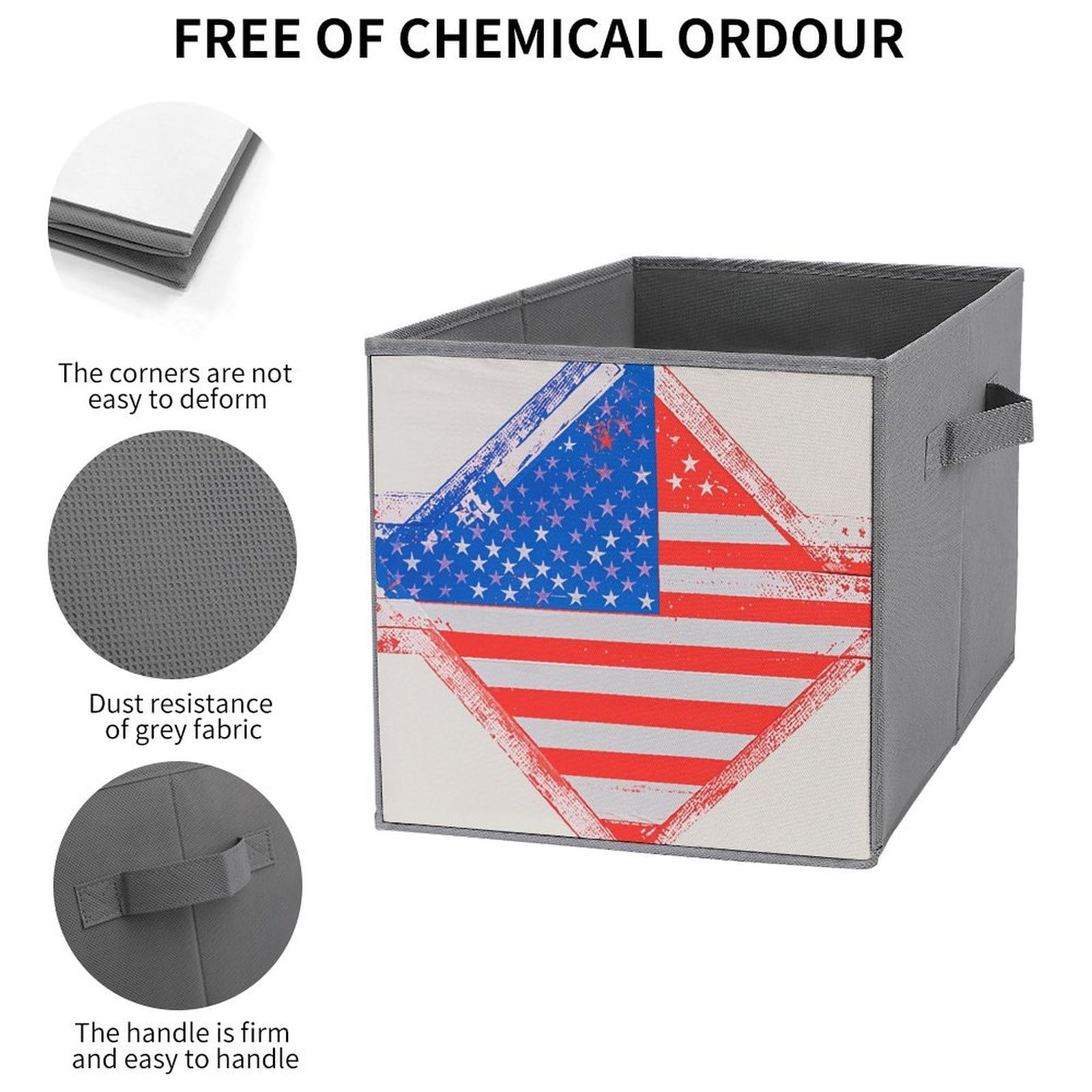 6-Piece Collapsible Storage Bins with Handles - Patriotic Stars & Stripes Printed Foldable Storage Boxes for Home Organization, Closet Shelves, Laundry Room & Kids Toys | Space-Saving Multi-Purpose Storage Baskets
