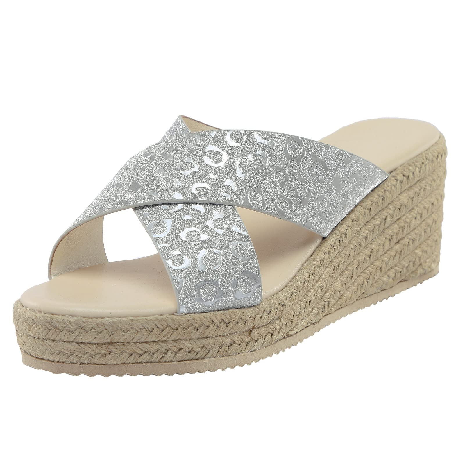 Women's Peep Toe Linen Wedge Sandals - Comfortable Brown Roman Style Slippers for Ladies | Perfect for Summer, Beach, and Casual Wear