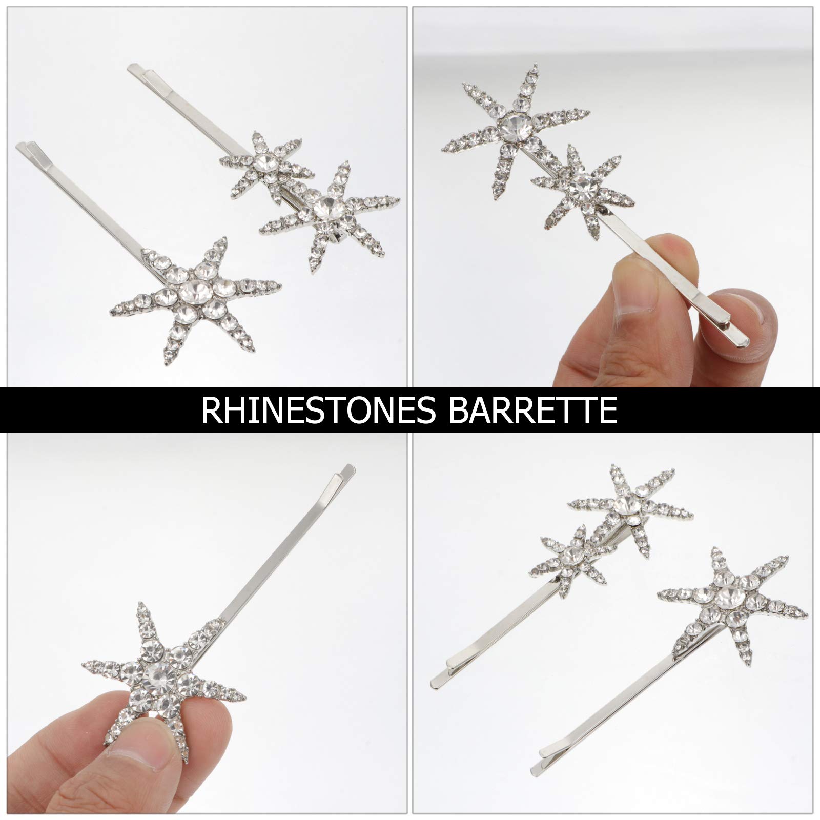2Pcs Crystal Hair Clips for Women - Gold Rhinestone Bobby Pins, Vintage Star Hair Barrettes for Wedding, Party & Everyday Elegance
