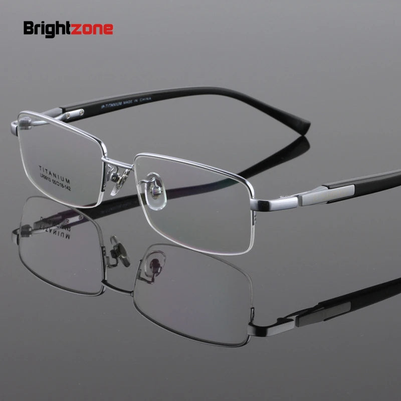 Brightzone Unisex Semi-Rim Square Titanium Eyeglasses 71202 - Lightweight & Durable Frame for Men & Women - Perfect for Office, Reading & Everyday Use