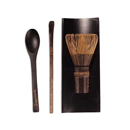 Black Tea Whisk + Black Tray + Black Chasaku + Black Teaspoon Set