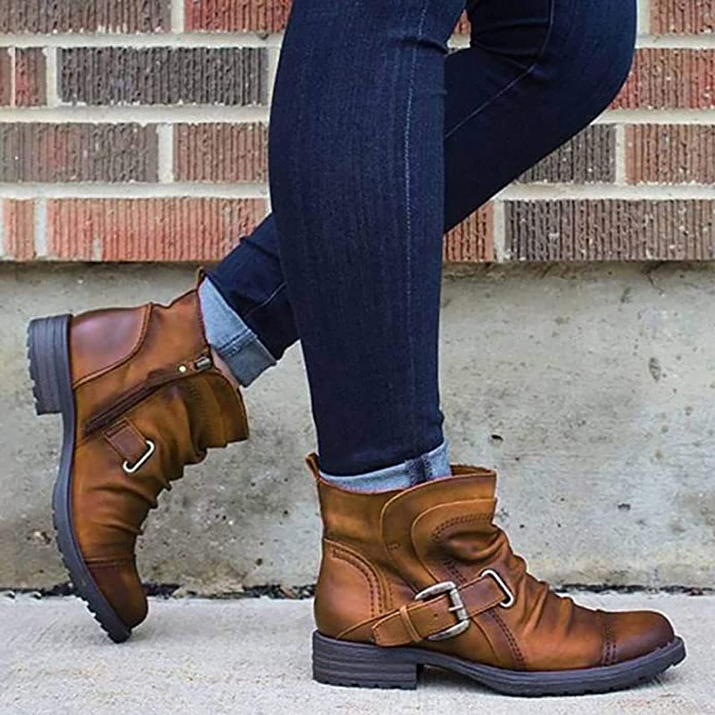 Stylish Women's Ankle Boots with Zipper & Buckle - Classic PU Leather Motorcycle Boots for Winter Riding & Fashion Outfits