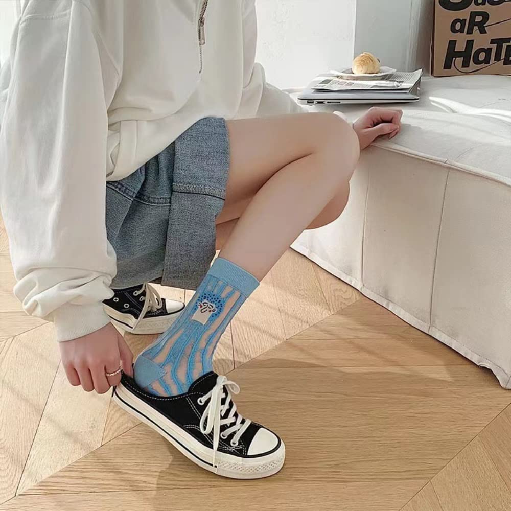 Women's 3-Pack Cute Glass Casual Socks - Summer Thin Purple Striped Breathable Crystal Socks - Novelty Vintage Tube Socks for Daily Wear, Outfits & Gifts