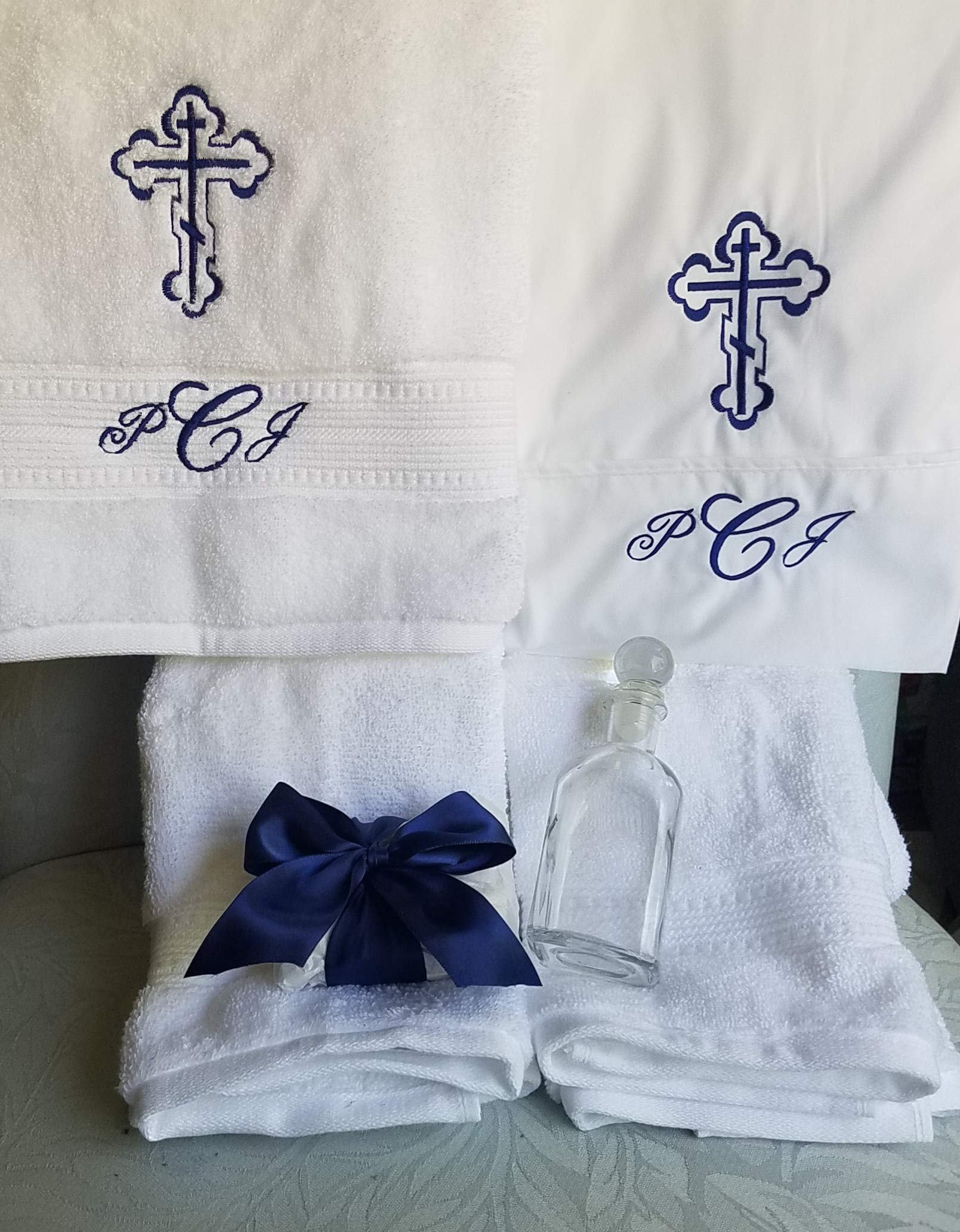Personalized Greek Orthodox Baptism Gift Set - Embroidered Baptism Towel, Candles & Anointing Oil with Monogram - Perfect for Christening Ceremony & Baby's First Bath