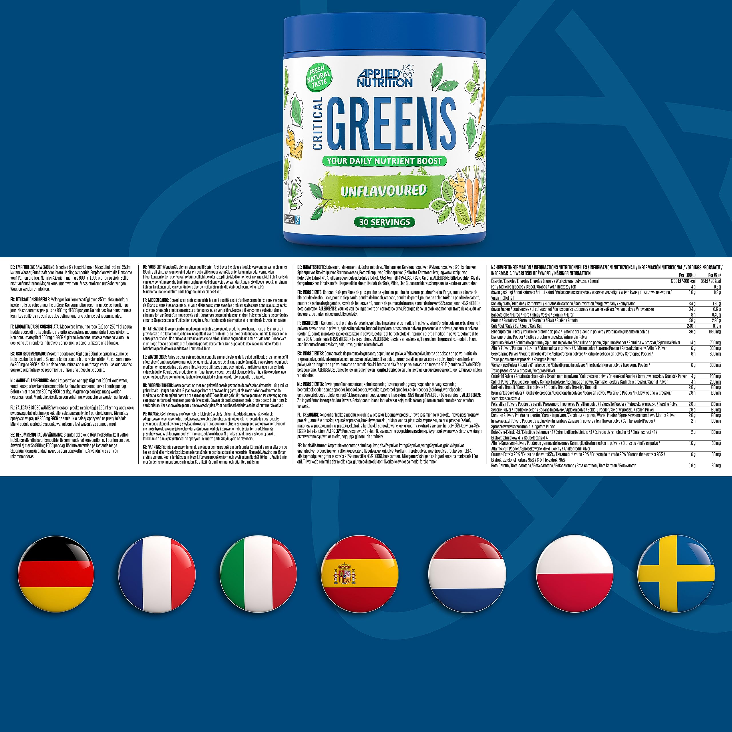 Critical Greens Unflavored Superfood Powder 150g - Organic Greens Supplement for Detox, Energy & Immunity Boost - Perfect for Smoothies, Juices & Healthy Lifestyle