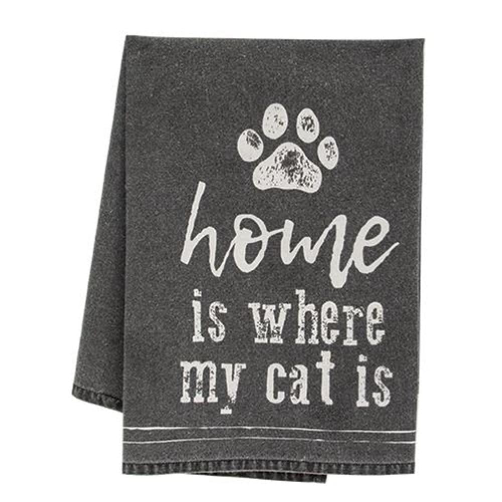 Home Is Where My Cat Is - Funny Cat Lover Dish Towel - Absorbent Kitchen Towel for Washing Dishes, Cleaning & Decor - Perfect Housewarming Gift for Cat Owners