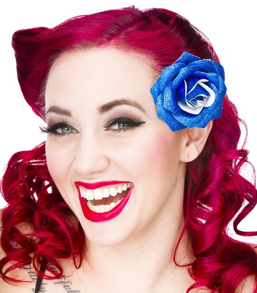Blue Glitter Rose Hair Clip - Sparkling Hair Accessory for Women & Girls | Perfect for Parties, Weddings & Everyday Style | One Size Fits All by Sourpuss Clothing