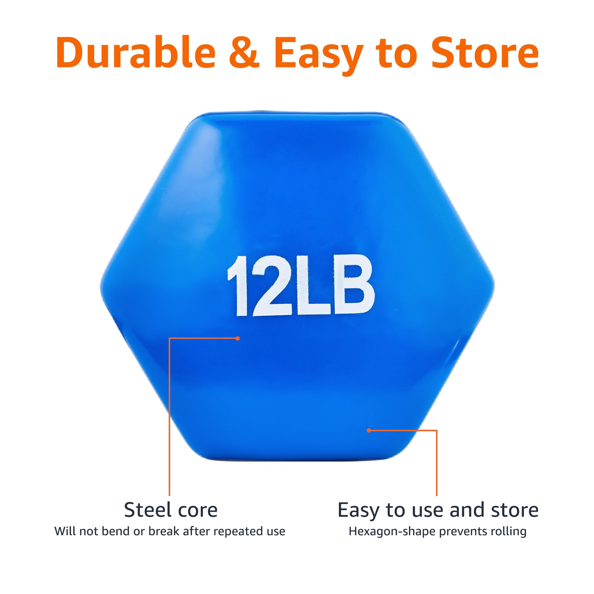 Amazon Basics Vinyl Coated Dumbbell Hand Weights - 5-50 lbs Set for Home Gym, Strength Training & Fitness Workouts | Non-Slip Grip, Durable Design for Men & Women | Perfect for Weight Lifting, CrossFit & Home Exercise