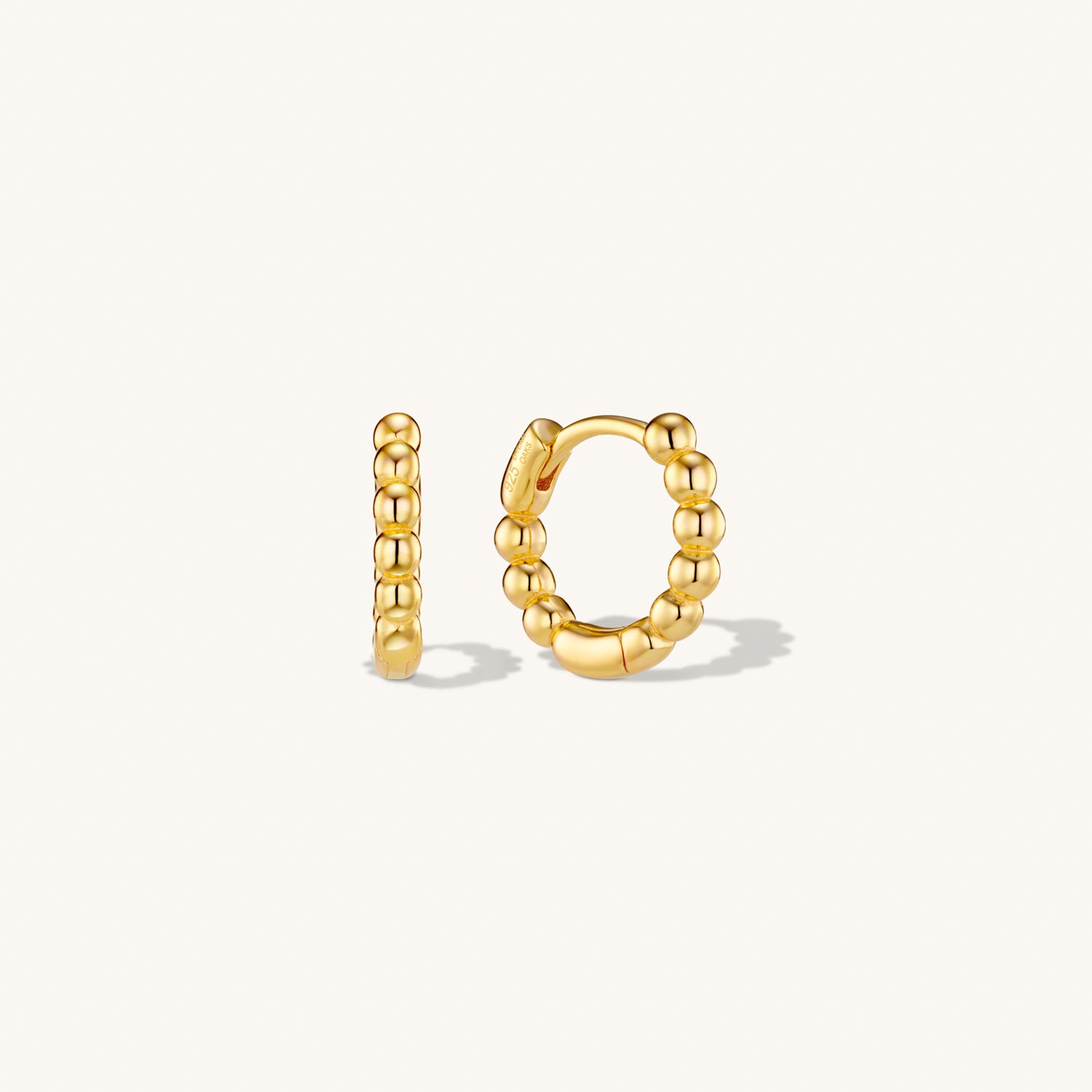 14K Gold Huggie Hoop Earrings for Women - Minimalist Beaded Design, Hypoallergenic & Comfortable - Perfect for Everyday Wear, Work & Special Occasions