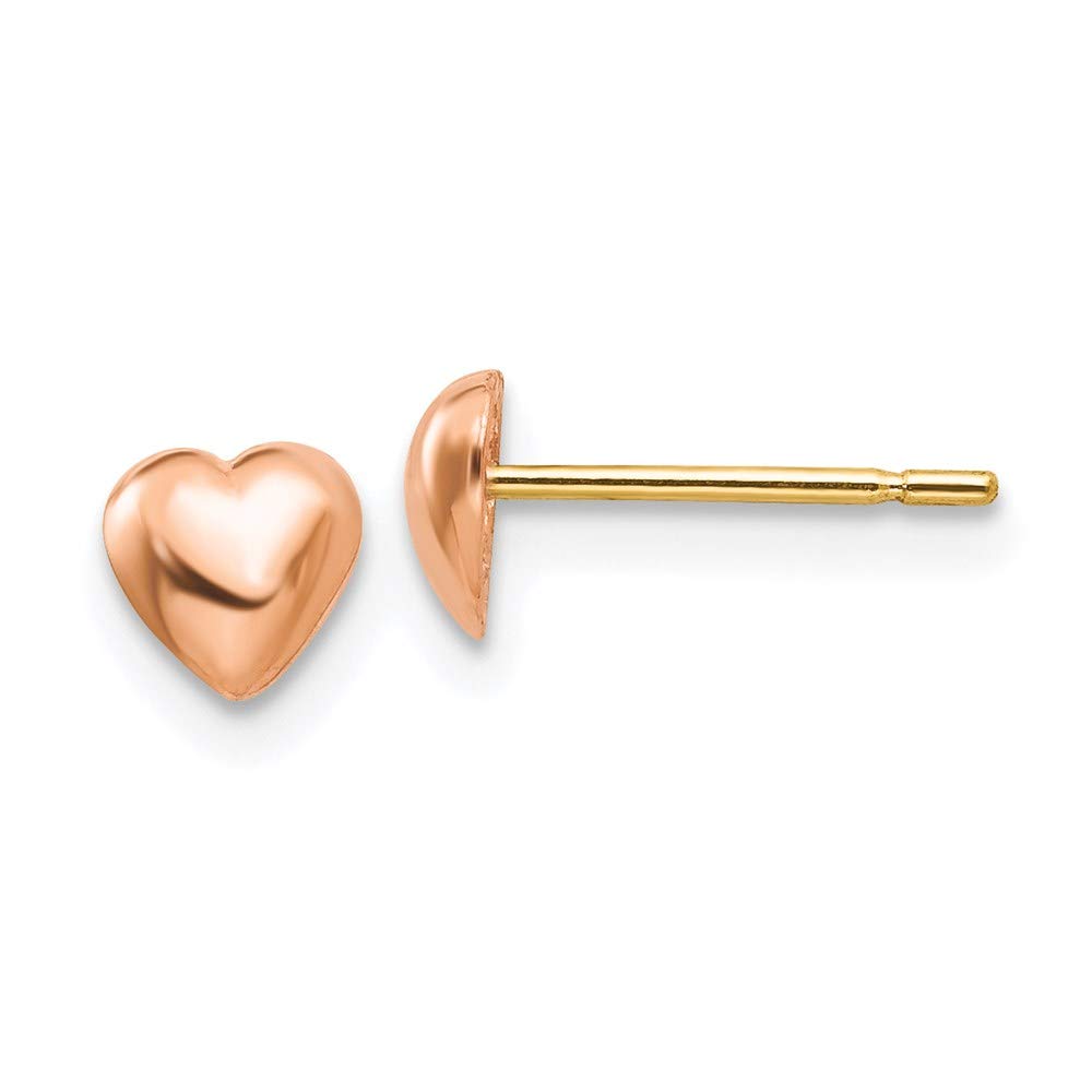 14K Rose Gold Solid Polished Heart Stud Earrings for Women - Minimalist Dainty Jewelry Gift for Valentine's Day, Anniversary or Everyday Wear