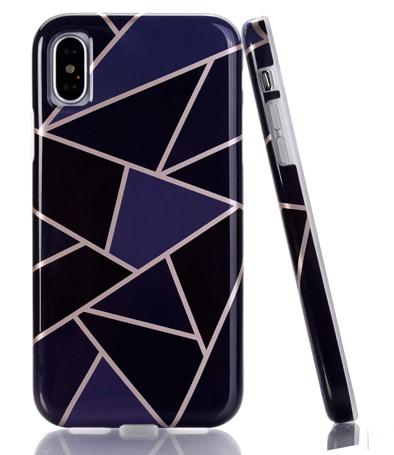 BAISRKE Geometric Marble iPhone X/XS Case - Slim Soft TPU Rubber Bumper & Silicone Protective Cover for iPhone X & XS (5.8 Inch) - Navy Blue | Stylish Protection for Everyday Use & Travel