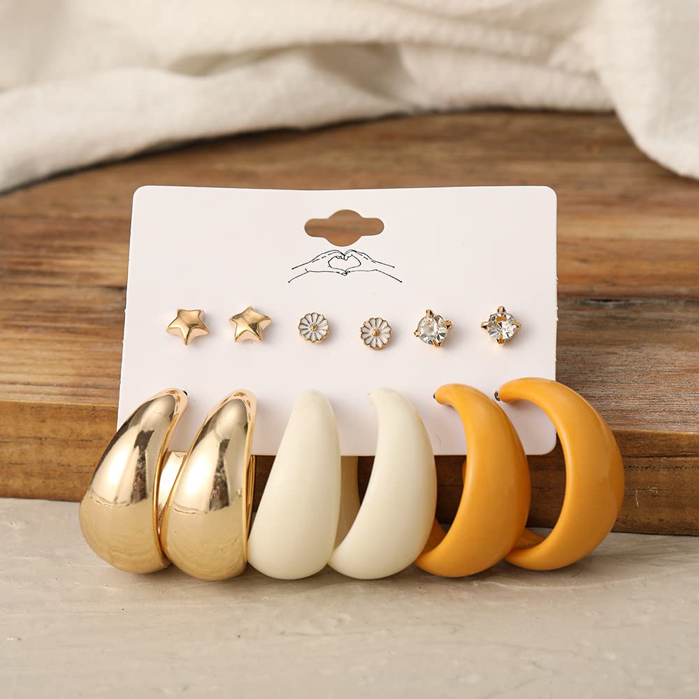 YouBella Stylish Gold Plated Stud and Hoop Earrings Set for Women & Girls - Latest Western Jewelry Gift (Multi-Color) | Perfect for Parties, Dating & Everyday Wear (YBEAR_32937)