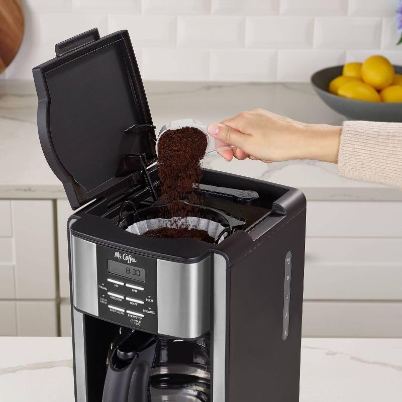 Mr. Coffee 12-Cup Programmable Coffee Maker - Black Stainless Steel Drip Coffee Machine with Auto Shutoff & Dishwasher Safe Parts - Perfect for Home, Office & Breakfast Brewing