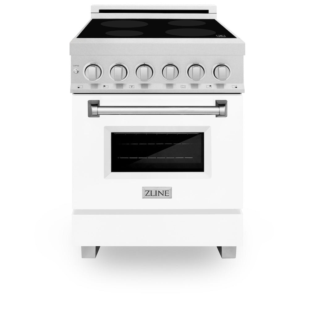 ZLINE 24 Inch 2.8 Cu. Ft. Legacy Induction Range with 4-Element Cooktop & Electric Oven - Satin Stainless Steel with White Matte Door (RAINDS WM 24) | Perfect for Modern Kitchens, Home Chefs & Energy-Efficient Cooking