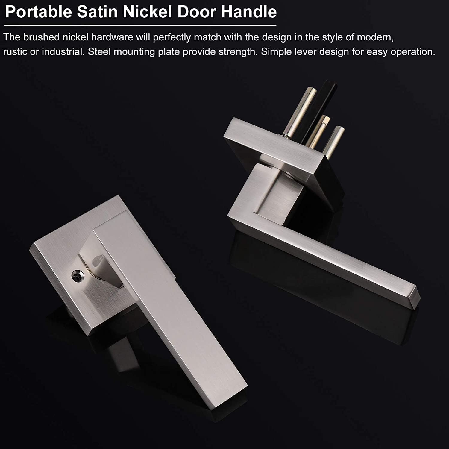 10 Pack Heavy Duty Passage Door Handle - Keyless Satin Nickel Finish, Square Reversible Door Lever for Hallway, Closet & Interior Doors | Durable Hardware for Home, Office & Commercial Use