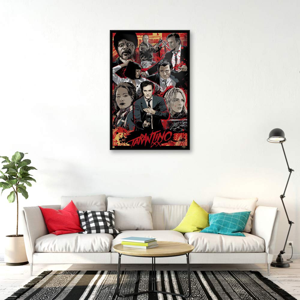 Framed Quentin Tarantino Movie Poster Print - 24x36 Inch Tarantino XX Film Art for Home Theater & Office Decor | Famous Pulp Fiction, Kill Bill & Django Unchained Wall Art