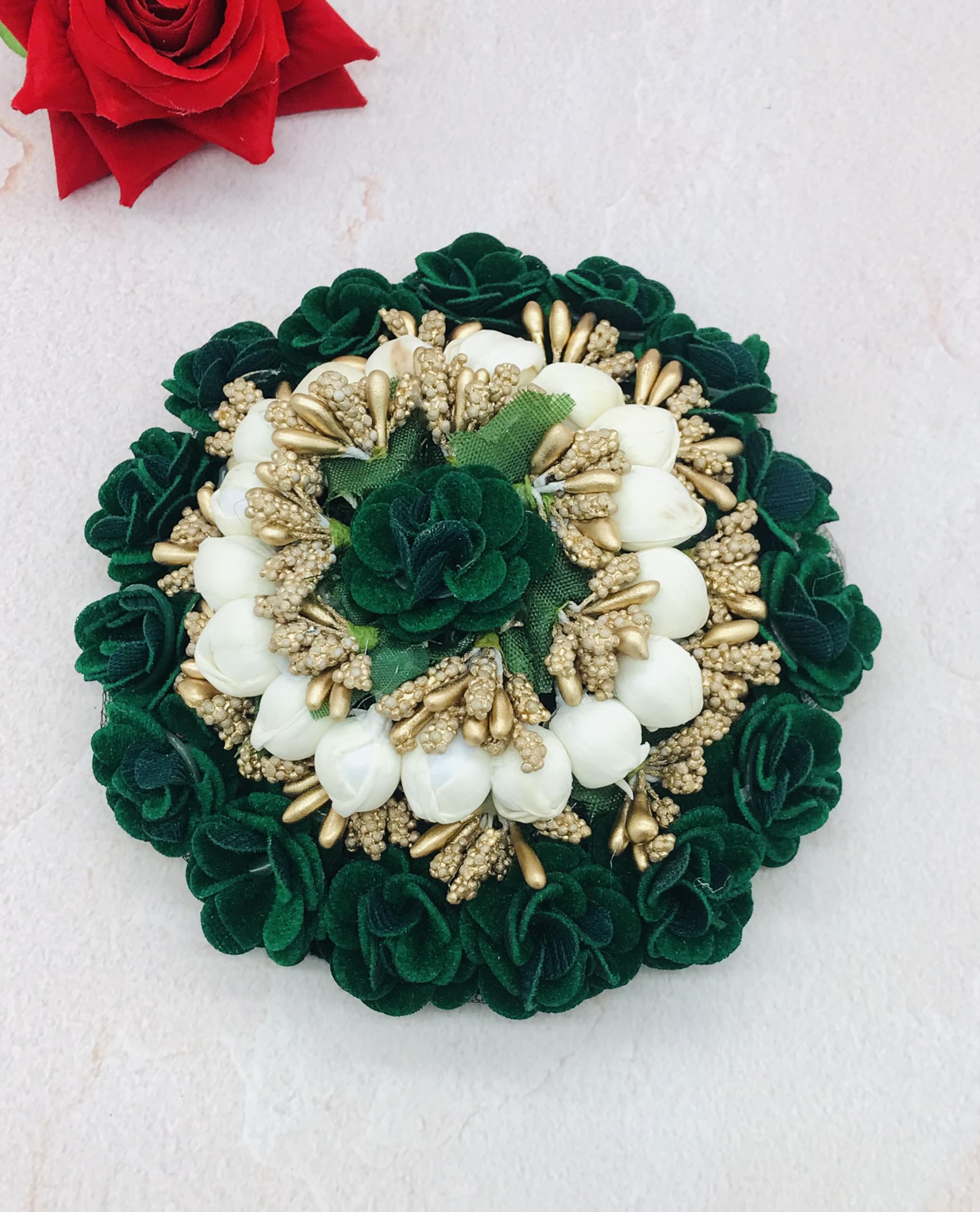 Gadinfashion™ Bridal Hair Juda/Gajra - Traditional Indian Wedding Hair Accessories for Women & Girls (Green & White) - Perfect for Weddings, Festivals & Special Occasions
