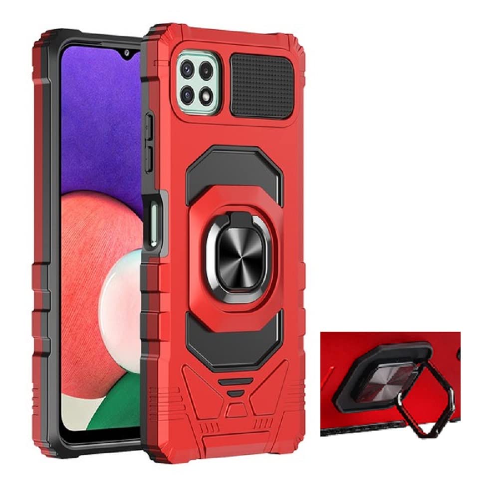 Boost Mobile Celero 5G & Samsung Galaxy A22 Phone Case - Shockproof Hybrid Protective Cover with Ring Stand (Red) | Perfect for Work, Travel & Everyday Use