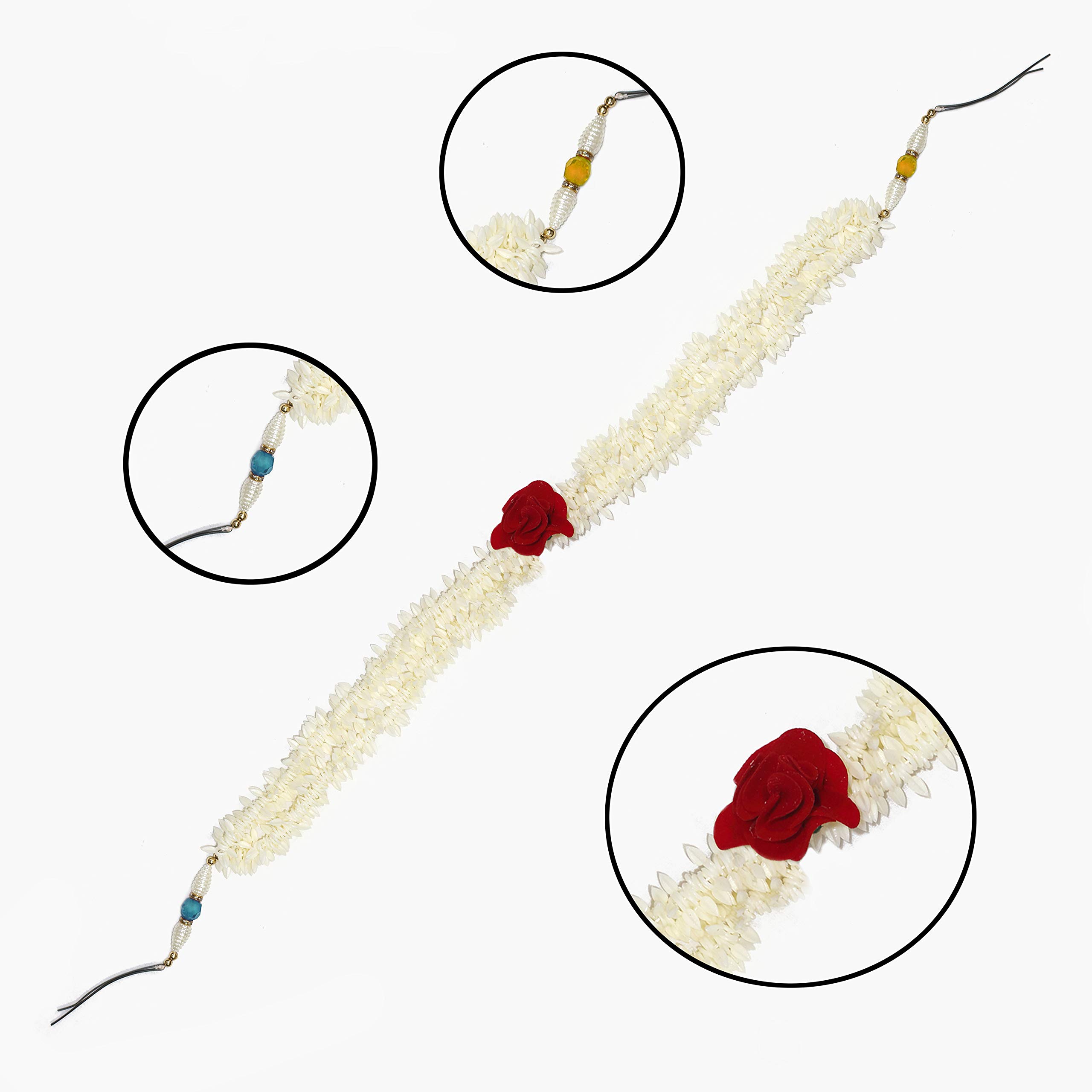 Paradise® Double Hair Gajra Flowers for Wedding & Bridal Hairstyles - 360° Floral Hair Veni with Yellow & Blue Pearls - Perfect for Indian Weddings, Sangeet & Mehendi Ceremonies