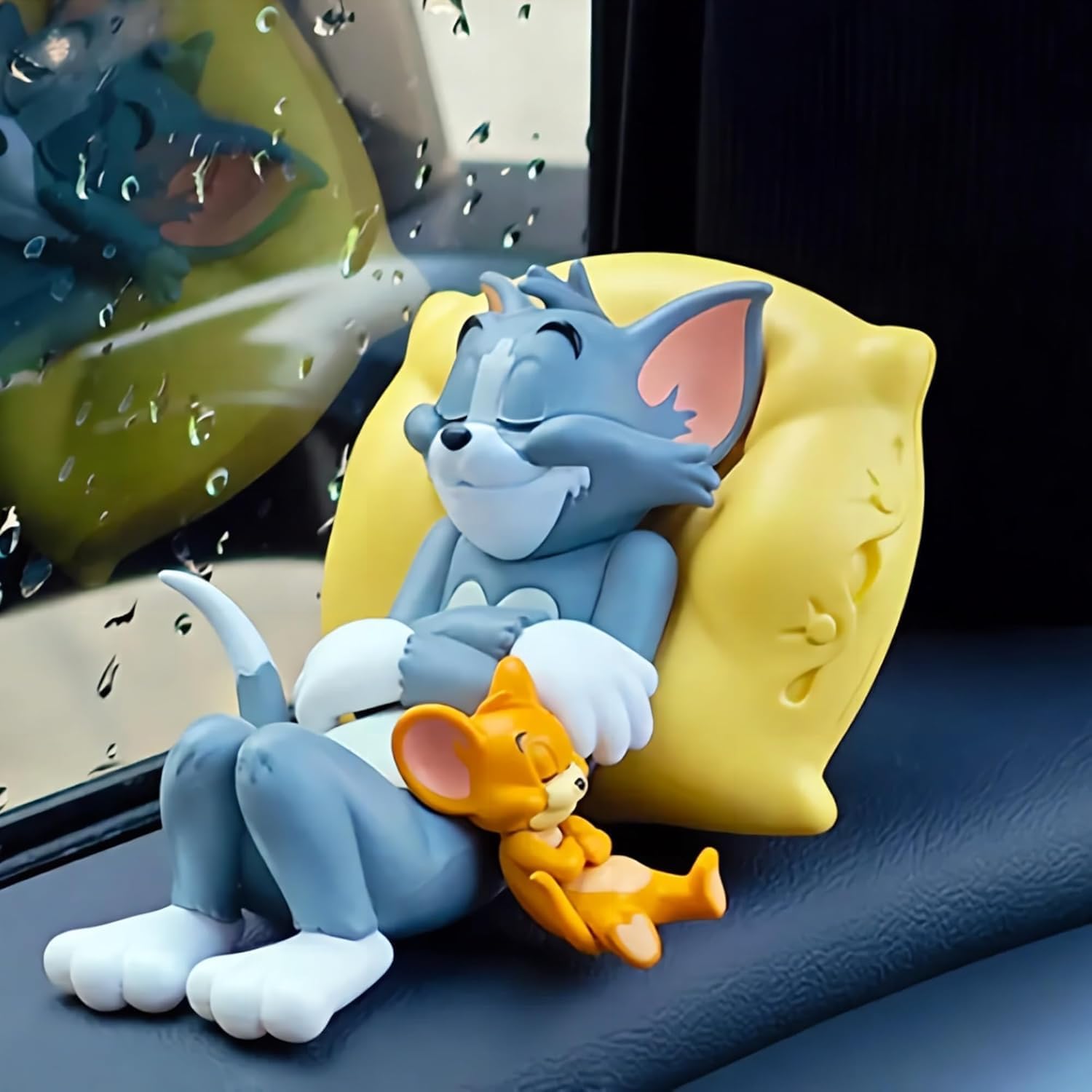 Tom & Jerry Cute Sleeping Car Dashboard Decor - Adorable Plastic Toy for Car Interior & Tabletop Display | Perfect Gift for Cartoon Fans & Car Accessory Lovers