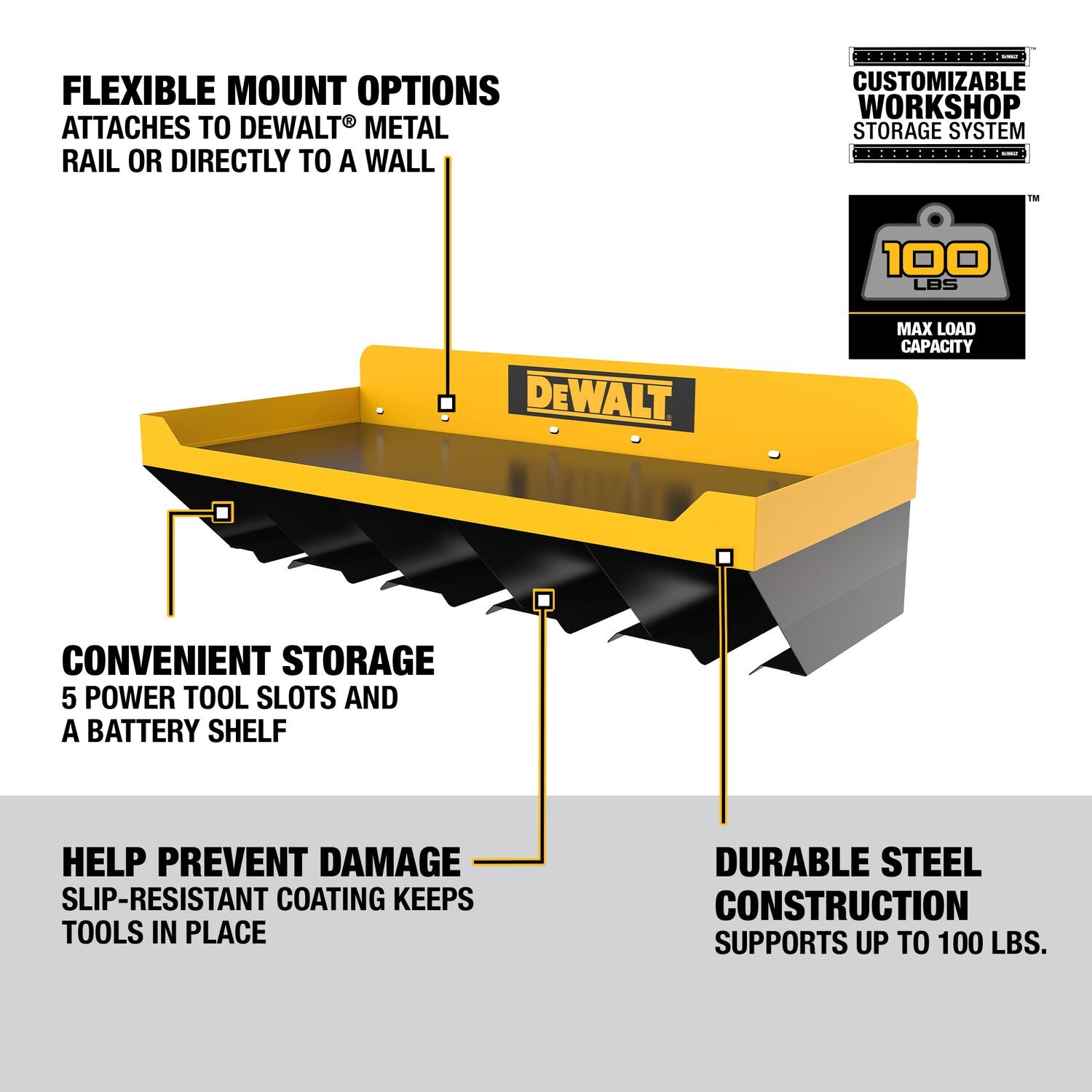 DEWALT DWST82822 Heavy-Duty Power Tool Storage Shelf - Organize & Protect Your Tools in Garage, Workshop, or Job Site