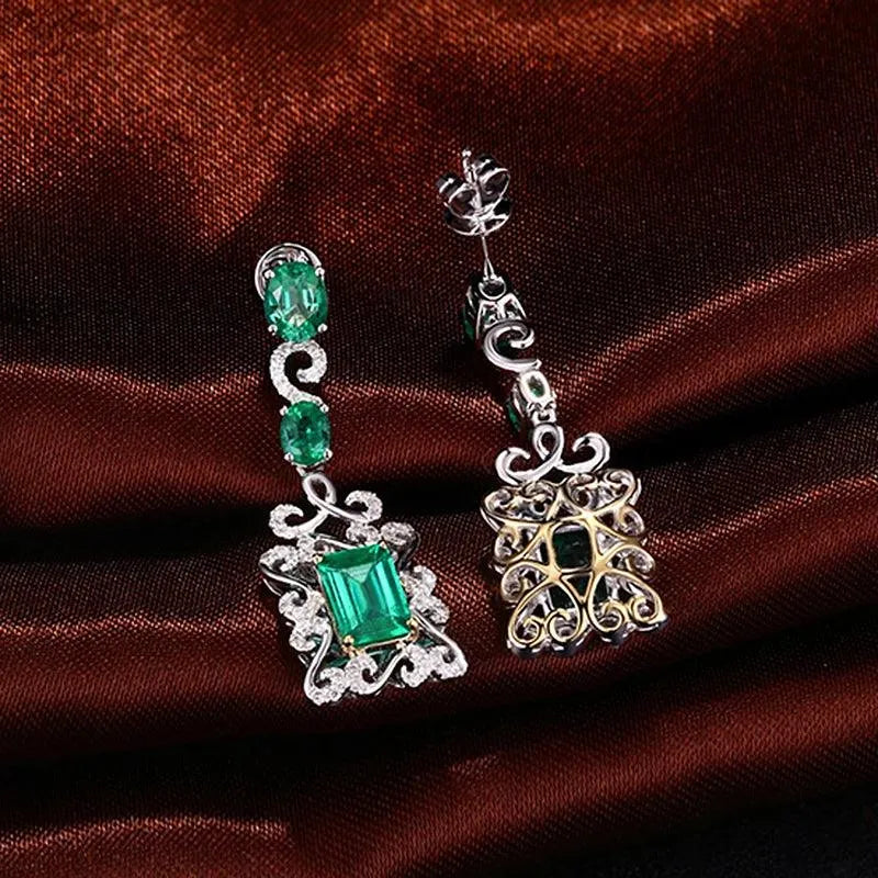 LOVERJEWELRY 14K Multi-Tone Gold Zambia Natural Emerald Drop Earrings for Women - 3.68Ct Classic Dangle Jewelry | Perfect for Weddings, Parties & Special Occasions