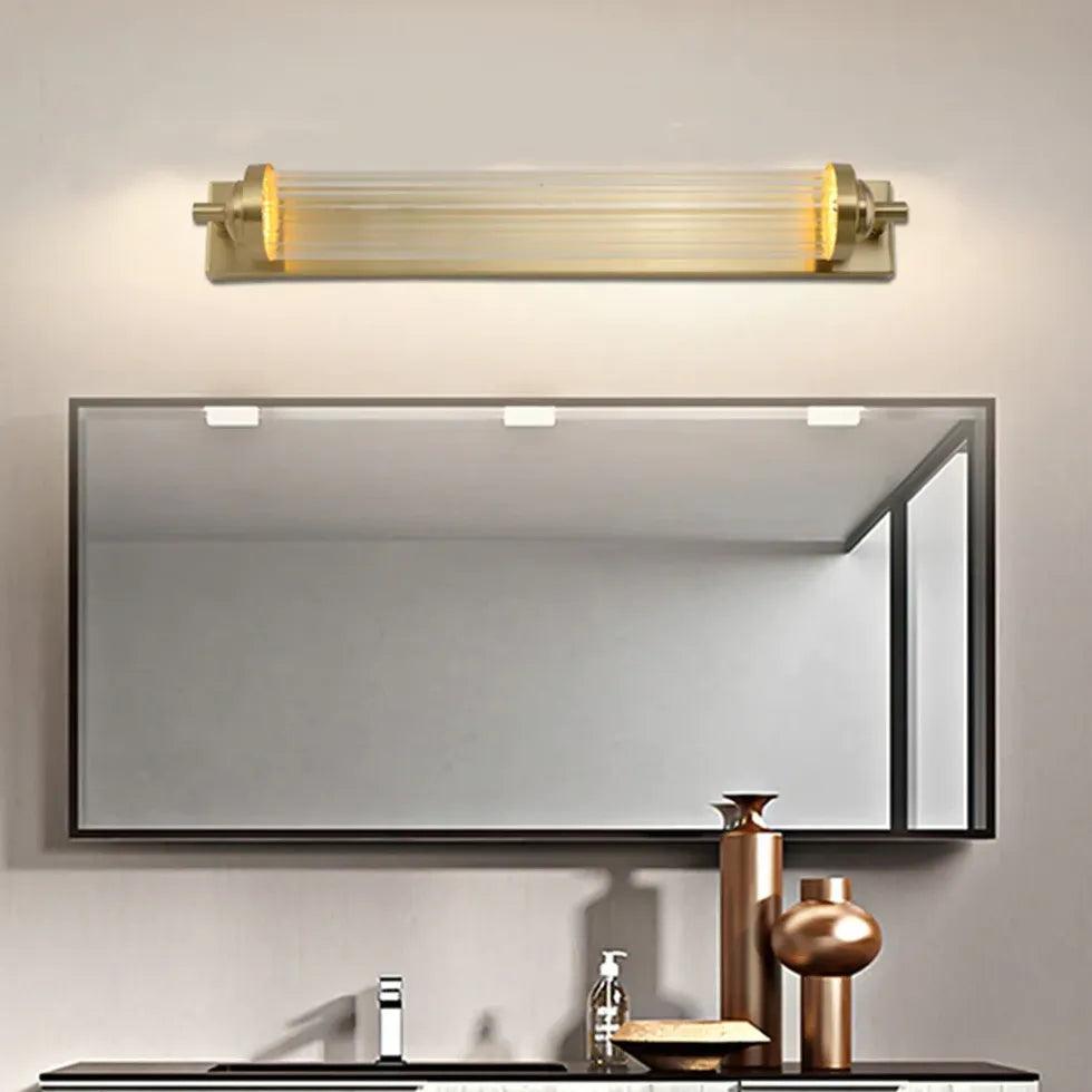 Gold Ribbed Wall Light for Bathroom - Modern Sconce Lighting Fixture for Vanity, Mirror, or Shower Area - Perfect for Home Decor and Ambiance