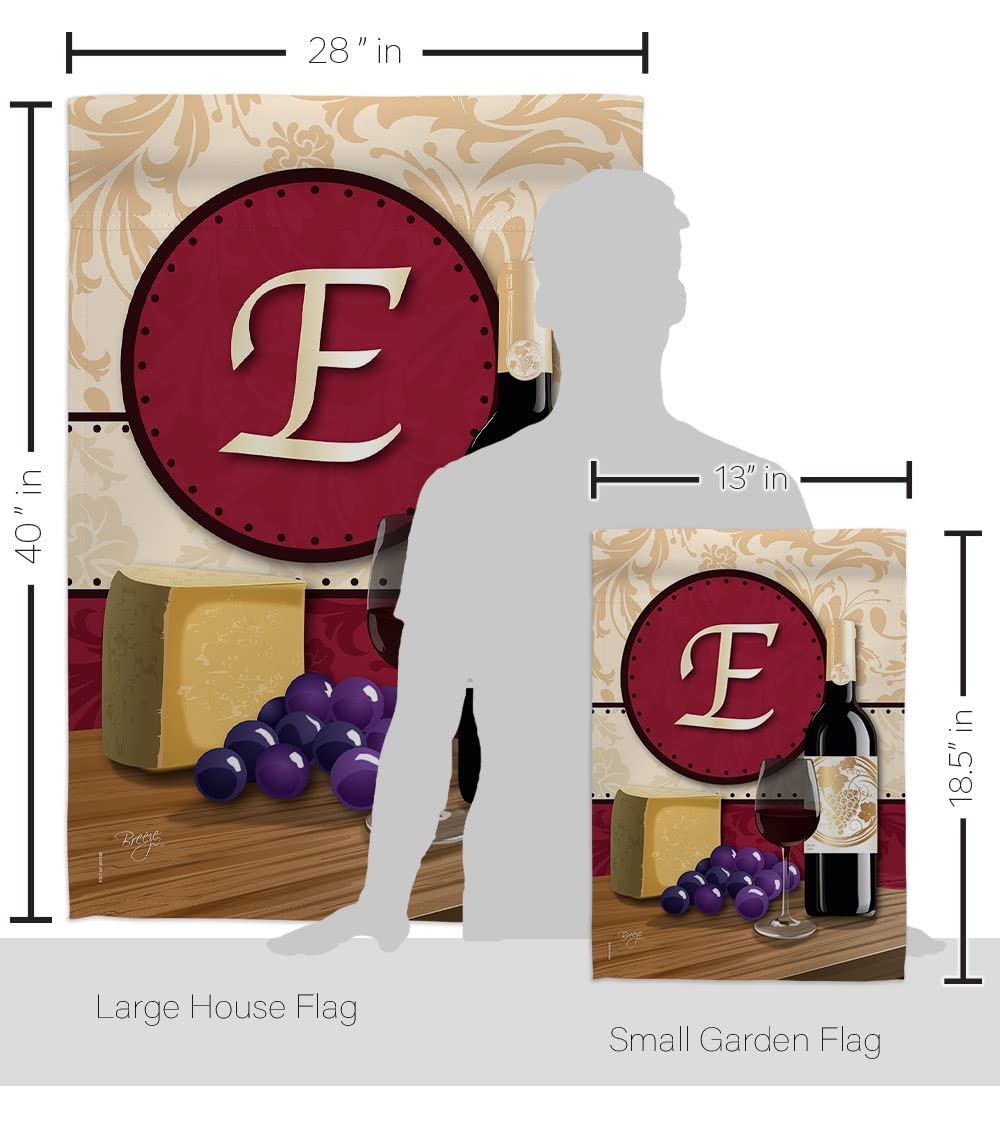Custom Monogram Wine E Initial Garden House Flag - Double-Sided 28x40 Inch Outdoor Decoration for Yard, Patio & Parties | USA-Made Beverage & Cheese Themed Banner - Perfect for Wine Tasting, Sangria Nights & Dessert Gatherings