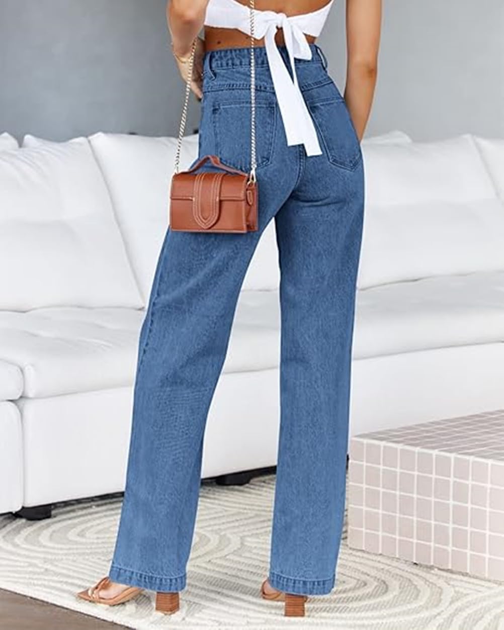 Women's Boyfriend Jeans - Mid Waist Straight Leg Loose Fit Lightweight Stretchy Denim Pants for Casual Wear | Comfortable Everyday Jeans for Work, Weekend & Travel