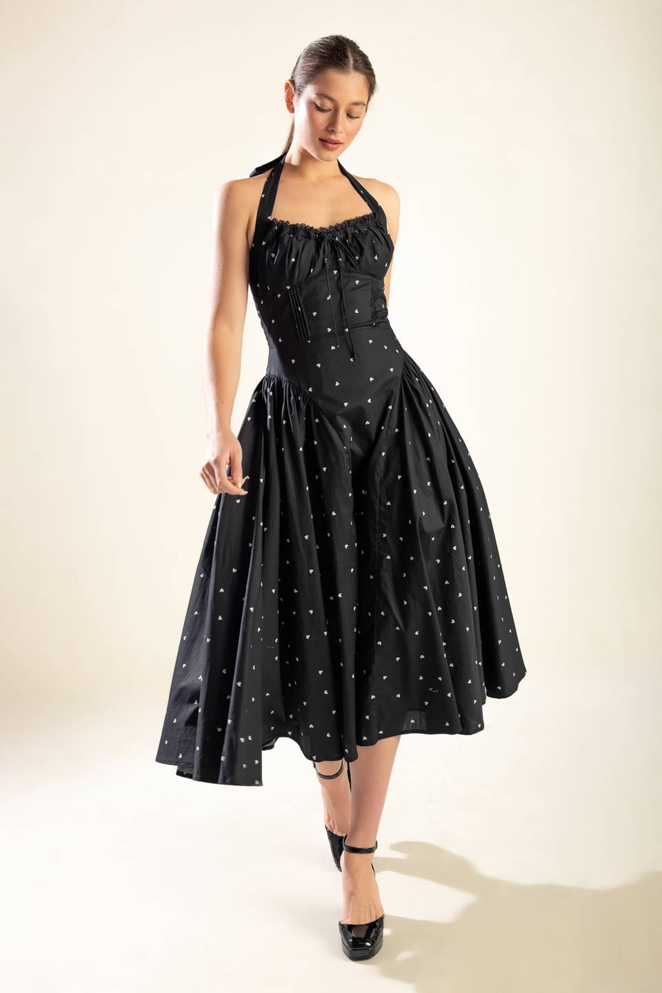 Confident Cues Heart Print Halter Dress - Black | Flirty & Feminine Summer Dress for Beach, Date Night & Parties