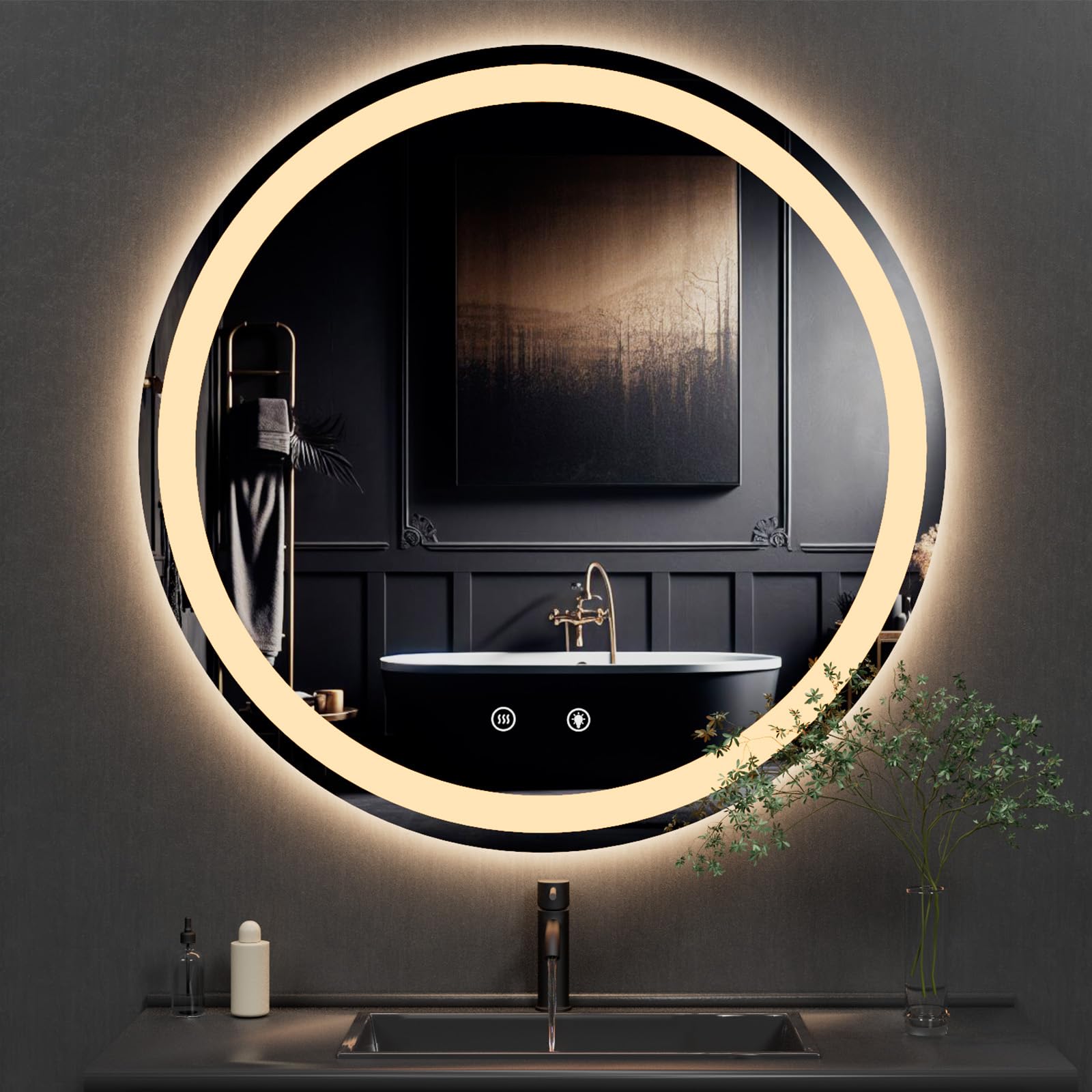 Round LED Bathroom Mirror with Anti-Fog & Dimmable Lights - 28