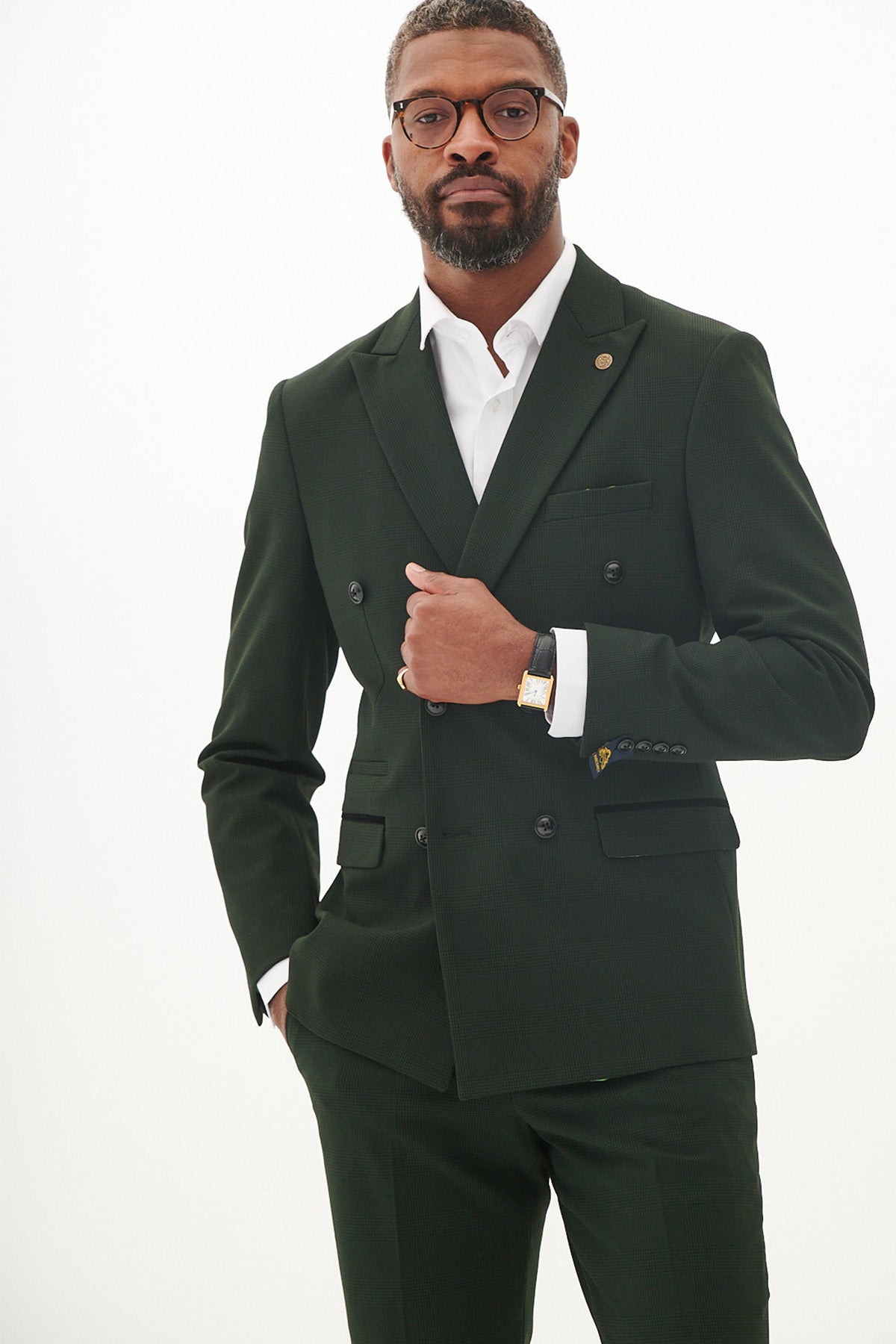 BROMLEY Olive Green Double Breasted Two Piece Suit for Men | Formal Business Attire | Perfect for Weddings, Office & Special Occasions