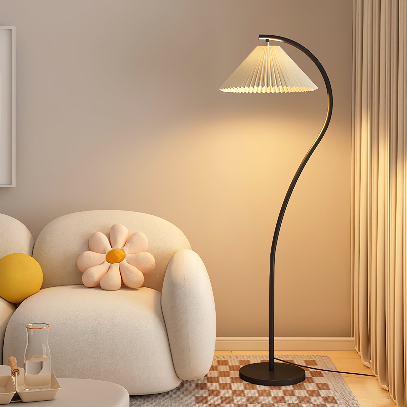 Crescini Modern Pleated Floor Lamp - Adjustable Height Standing Light for Living Room, Bedroom, or Office - Soft Ambient Lighting for Reading & Relaxation