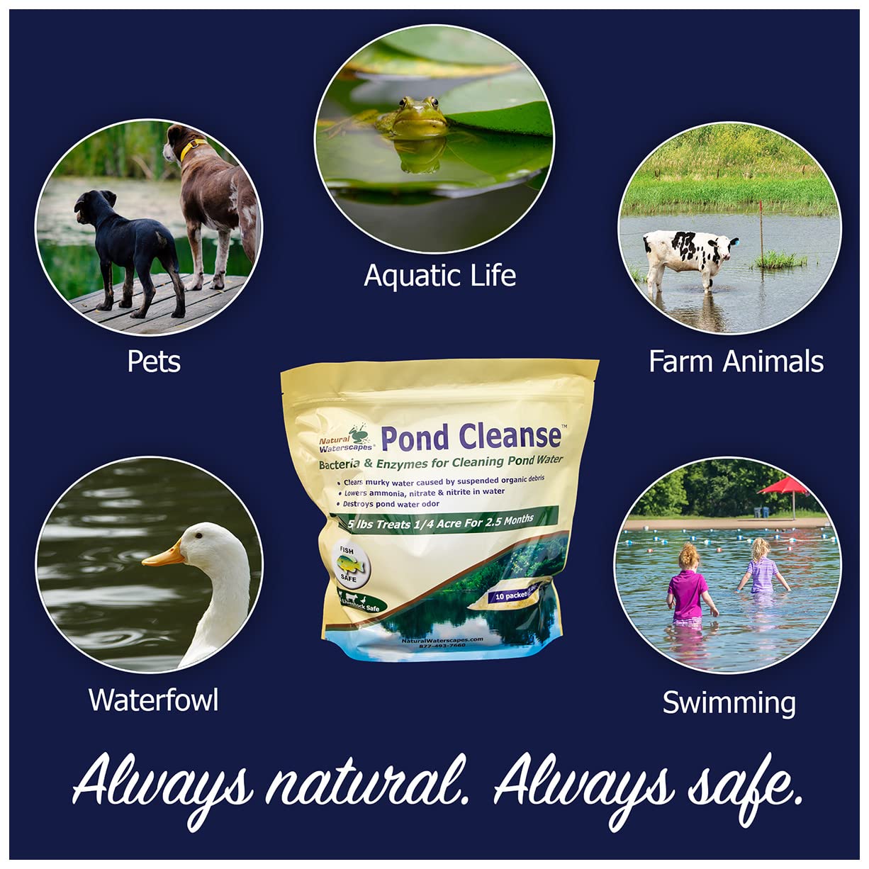**Pond Cleanse 5 lb (10 Packets) – Natural Pond Cleaner & Water Clarifier for Ponds & Lakes | Treats up to 1.25 Acres | Ideal for Algae Control & Water Maintenance**