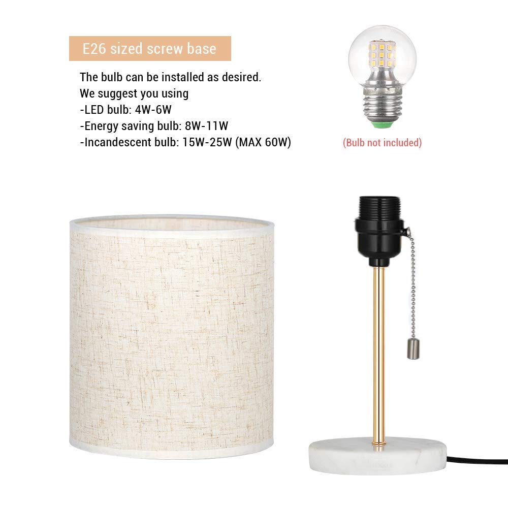 HAITRAL Small Nightstand Lamp with Marble Base - Gold Bedside Table Lamp for Bedroom, Office & Girls Room - Perfect for Reading, Relaxing & Decorating