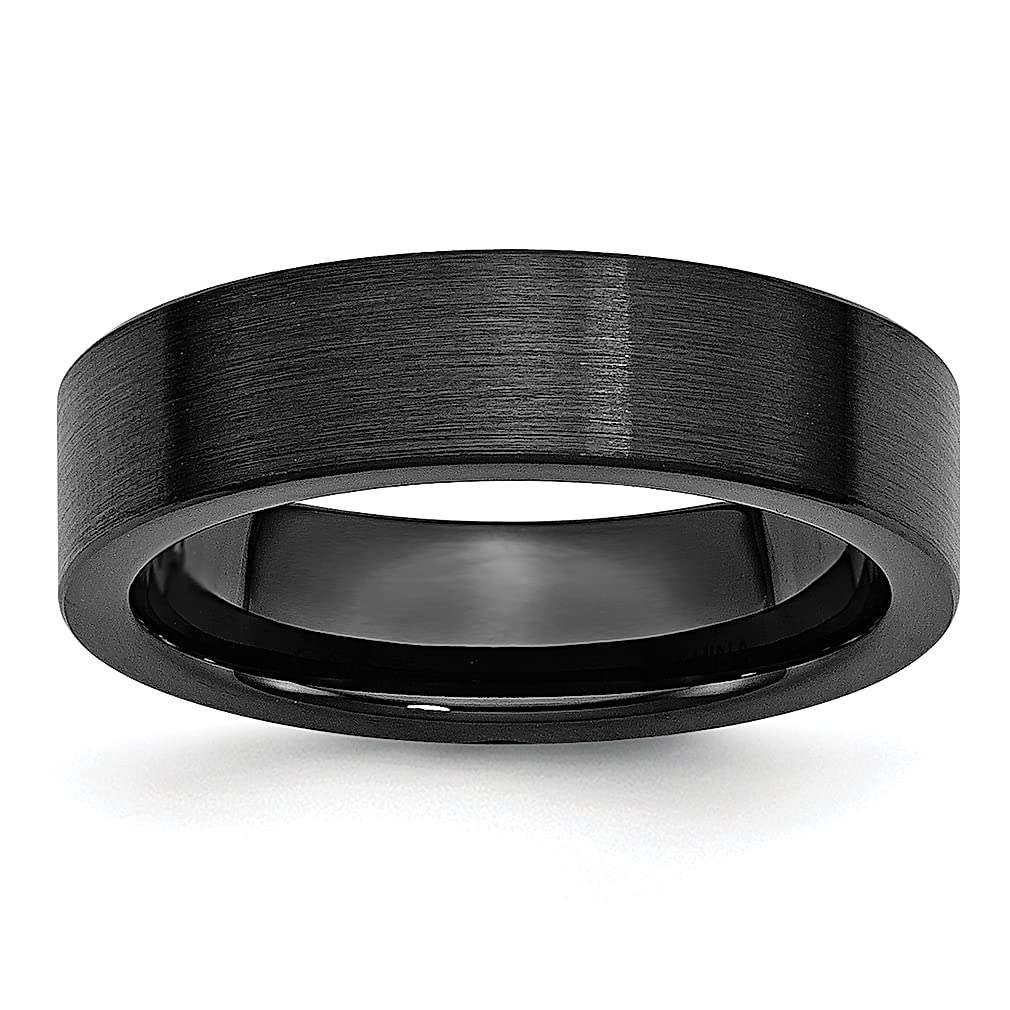 Black Ceramic 6mm Wedding Band Ring for Men - Classic Flat Design, Durable & Comfortable - Perfect Gift for Dad, Husband, Boyfriend - Ideal for Weddings, Anniversaries, Engagements & Everyday Wear