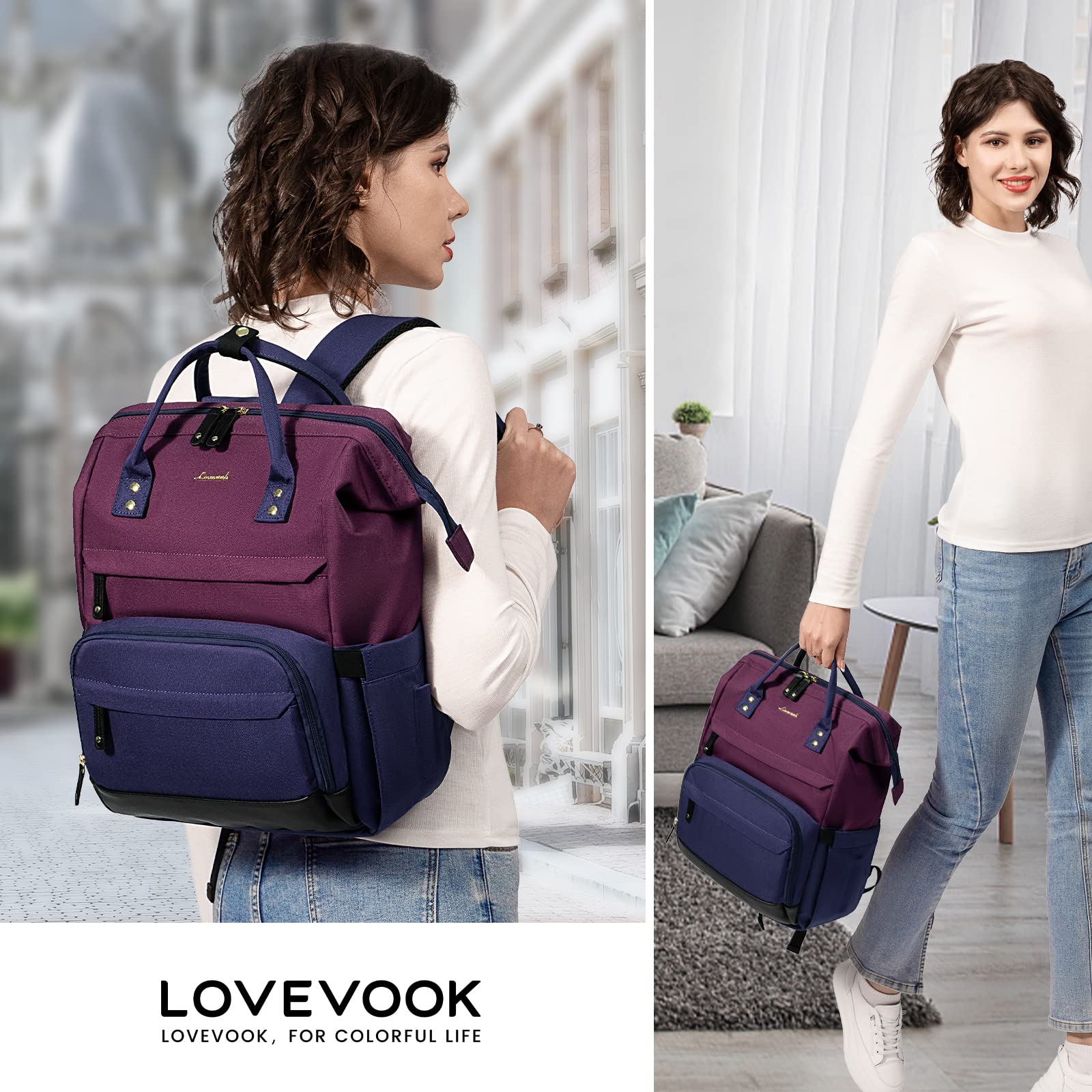 LOVEVOOK Women's Laptop Backpack - Stylish Work Backpack for Professionals, Teachers & Students - Perfect for Office, School & Travel (Fits 15.6 Inch Laptop)