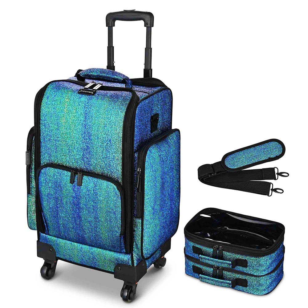 Professional Rolling Makeup Case - 8 PU Leather Trays & Multiple Compartments for Cosmetics Storage | Perfect for Salon, Travel & Mobile Makeup Artists