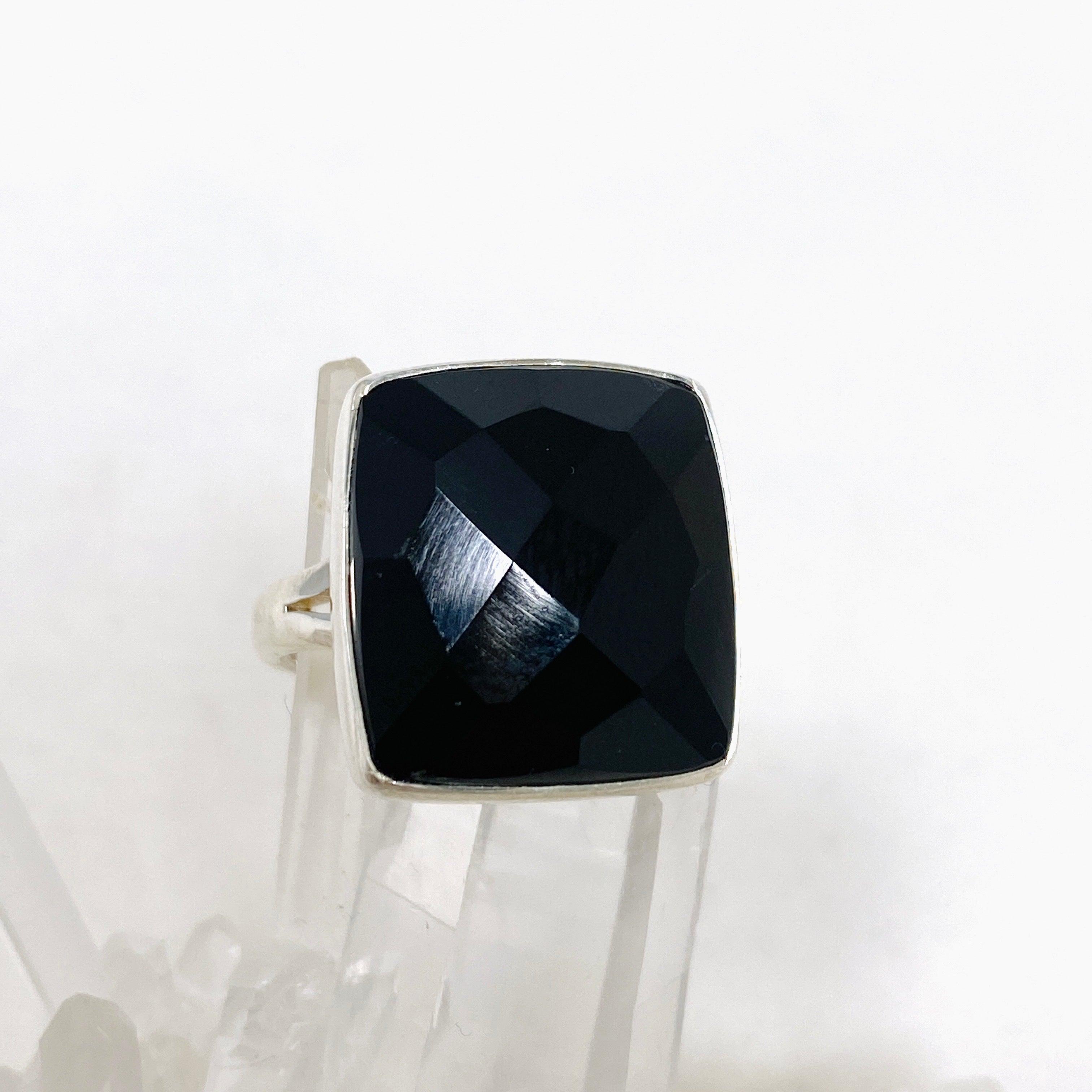 Black Onyx Faceted Square Ring - Size 11 - KRGJ2991 - Elegant Jewelry for Women, Perfect for Weddings, Parties & Special Occasions