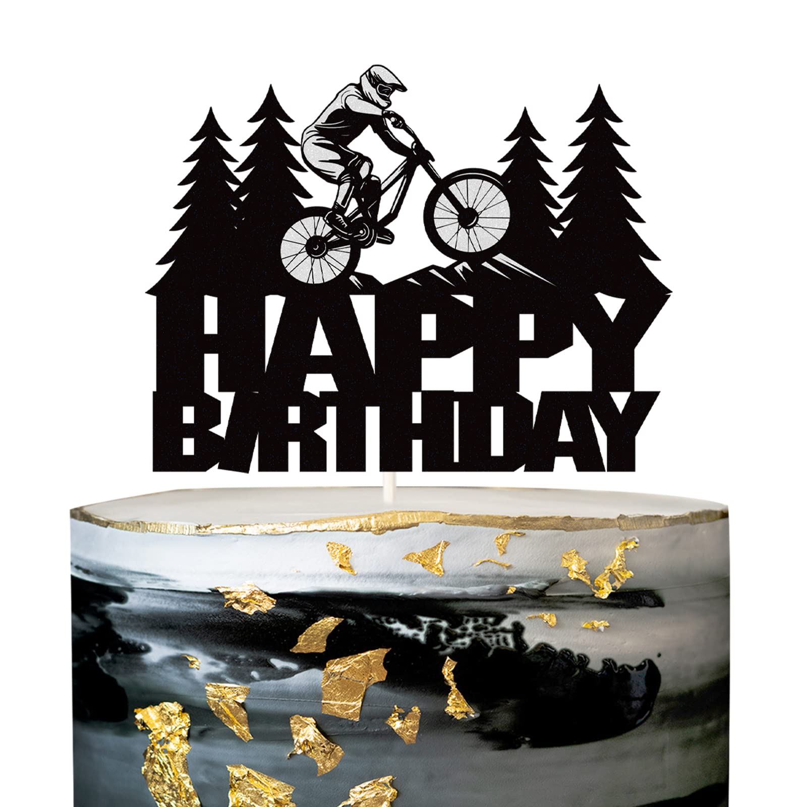 WHPCT Bicycle Birthday Cake Topper - Happy Birthday Mountain Bike Decorations for Cycling Enthusiasts | Perfect for Bike-Themed Birthday Cakes, Cycling Party Decor & Biker Gifts
