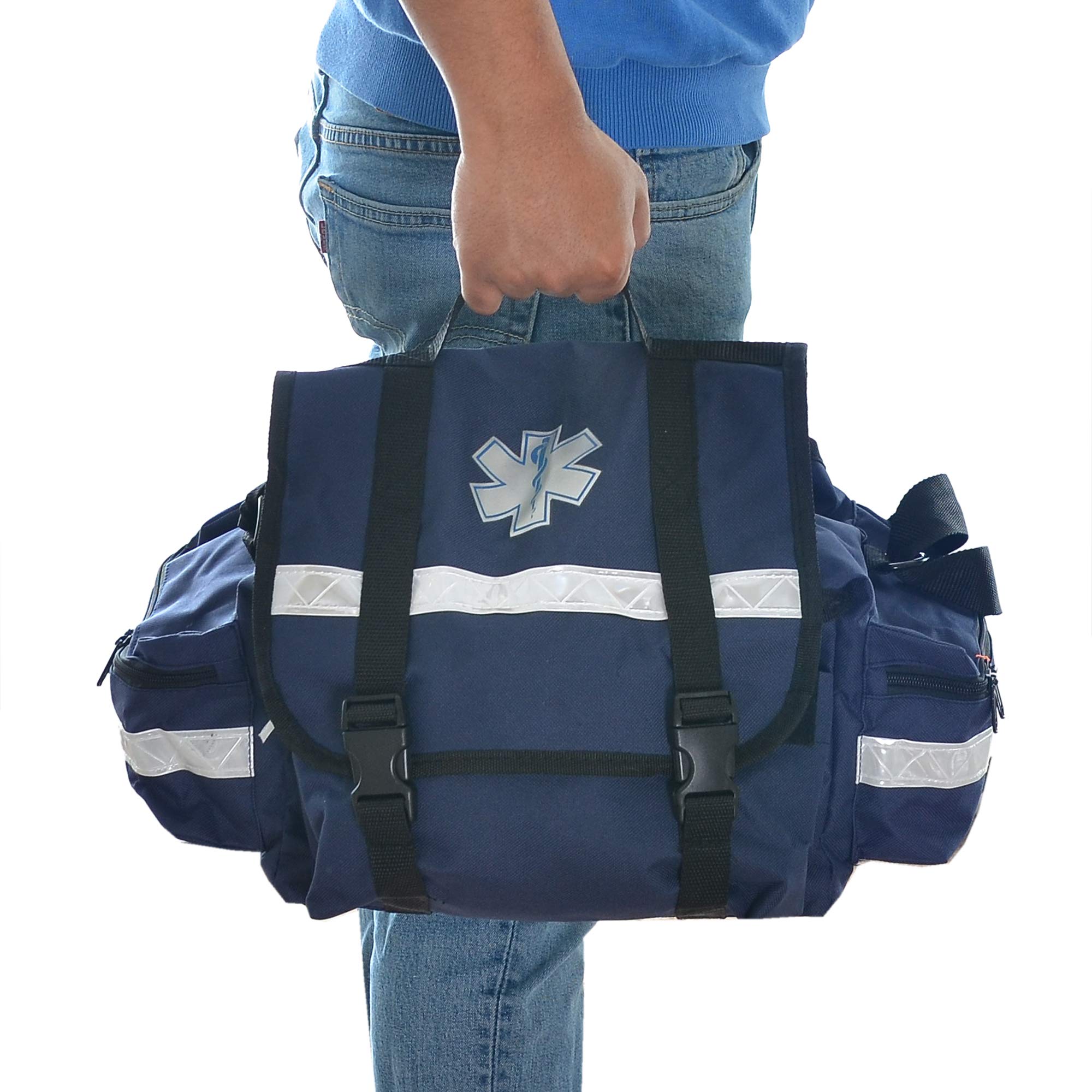 Dealmed Fully Stocked First Responder Trauma Bag - EMT Medical Emergency Kit with Essential Supplies | Portable Blue First Aid Bag for EMS, First Aid Responders & Outdoor Emergencies