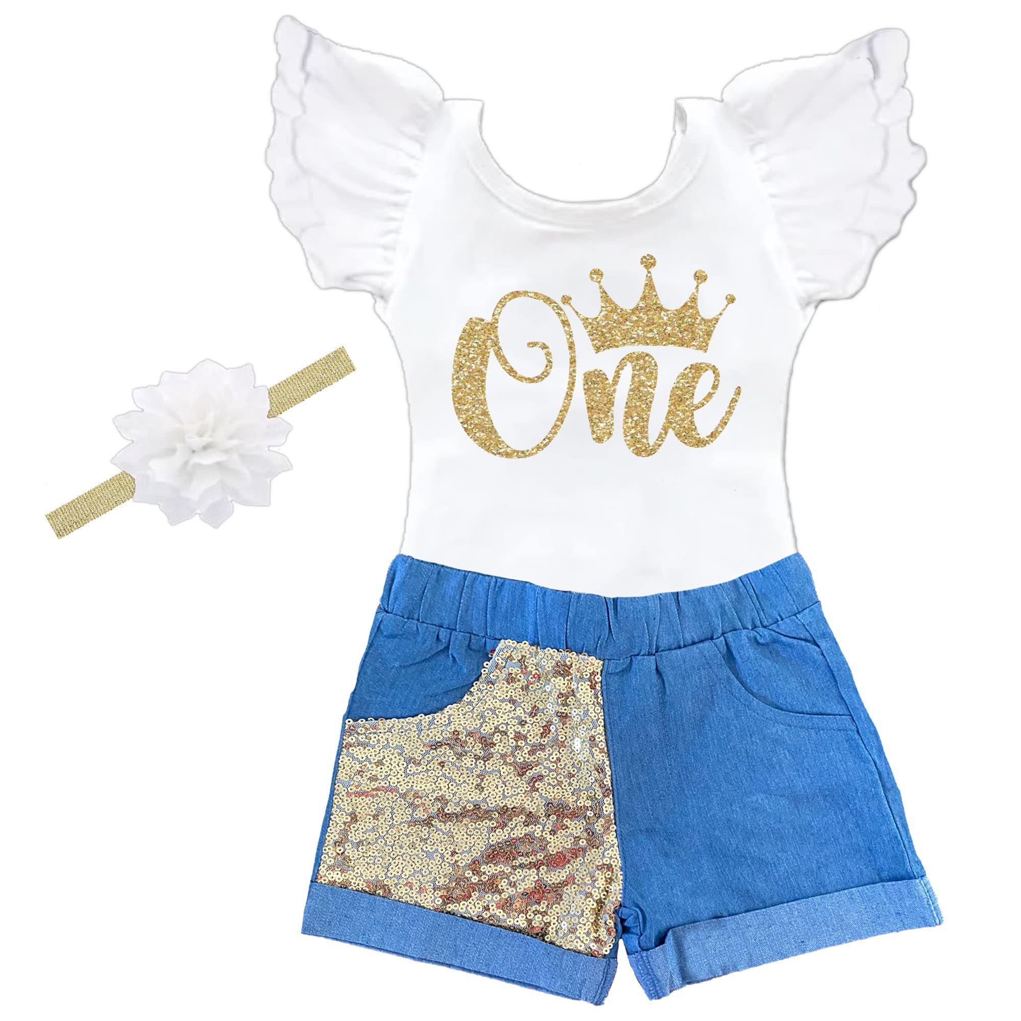 Personalized Baby Girl Birthday Outfit - 1st 2nd 3rd 4th 5th Birthday Dress & Shorts Set in Gold & White (Size 2T) | Perfect for Photoshoots, Parties & Special Celebrations