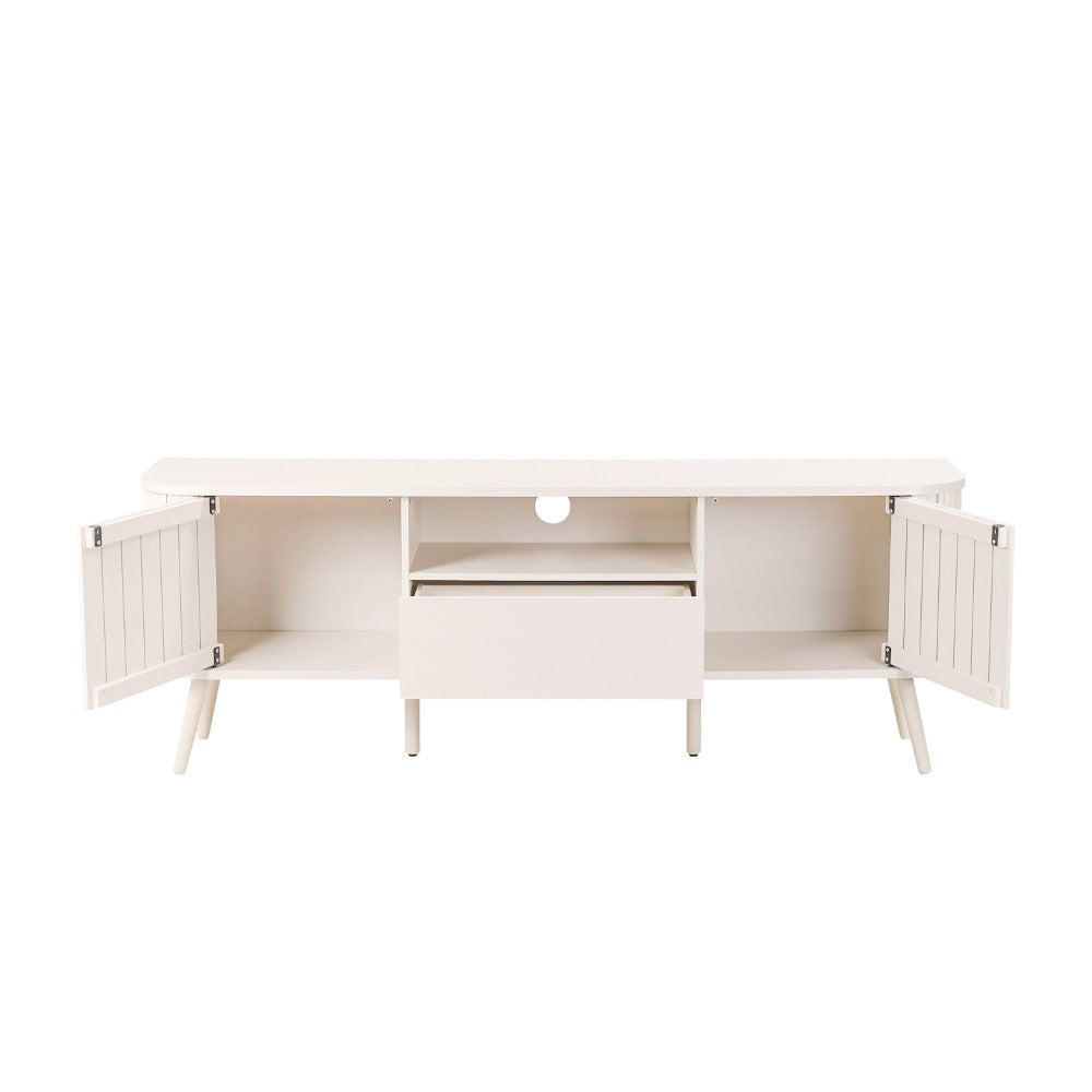 Damien 70 Inch Farmhouse TV Stand with Drawers & Storage Doors - Curved Design for 75 Inch TVs - Cable Management System - Perfect for Living Room, Bedroom & Home Theater Setup